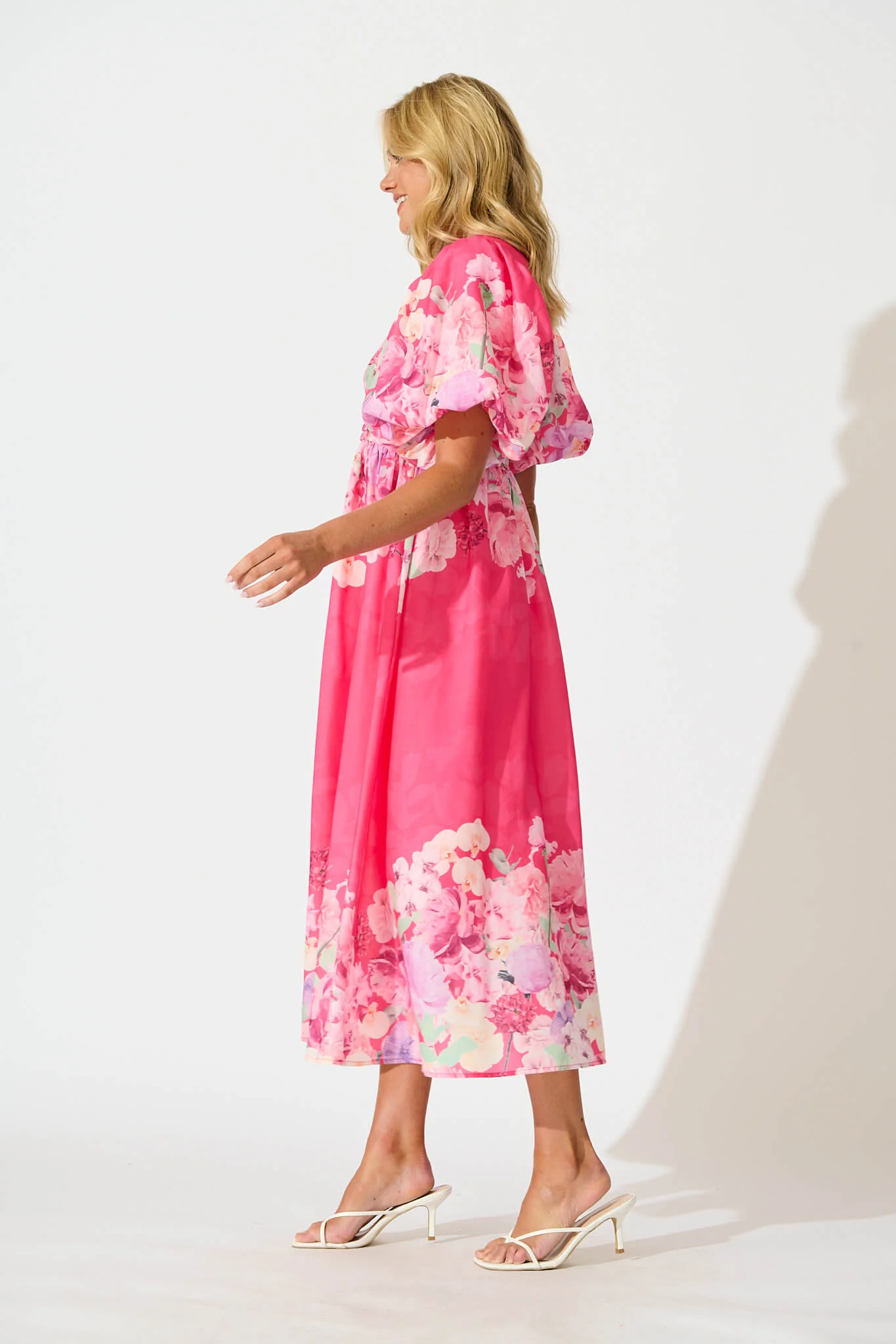 Divine Maxi Dress In Pink With Lilac Multi Floral Print - Image 3