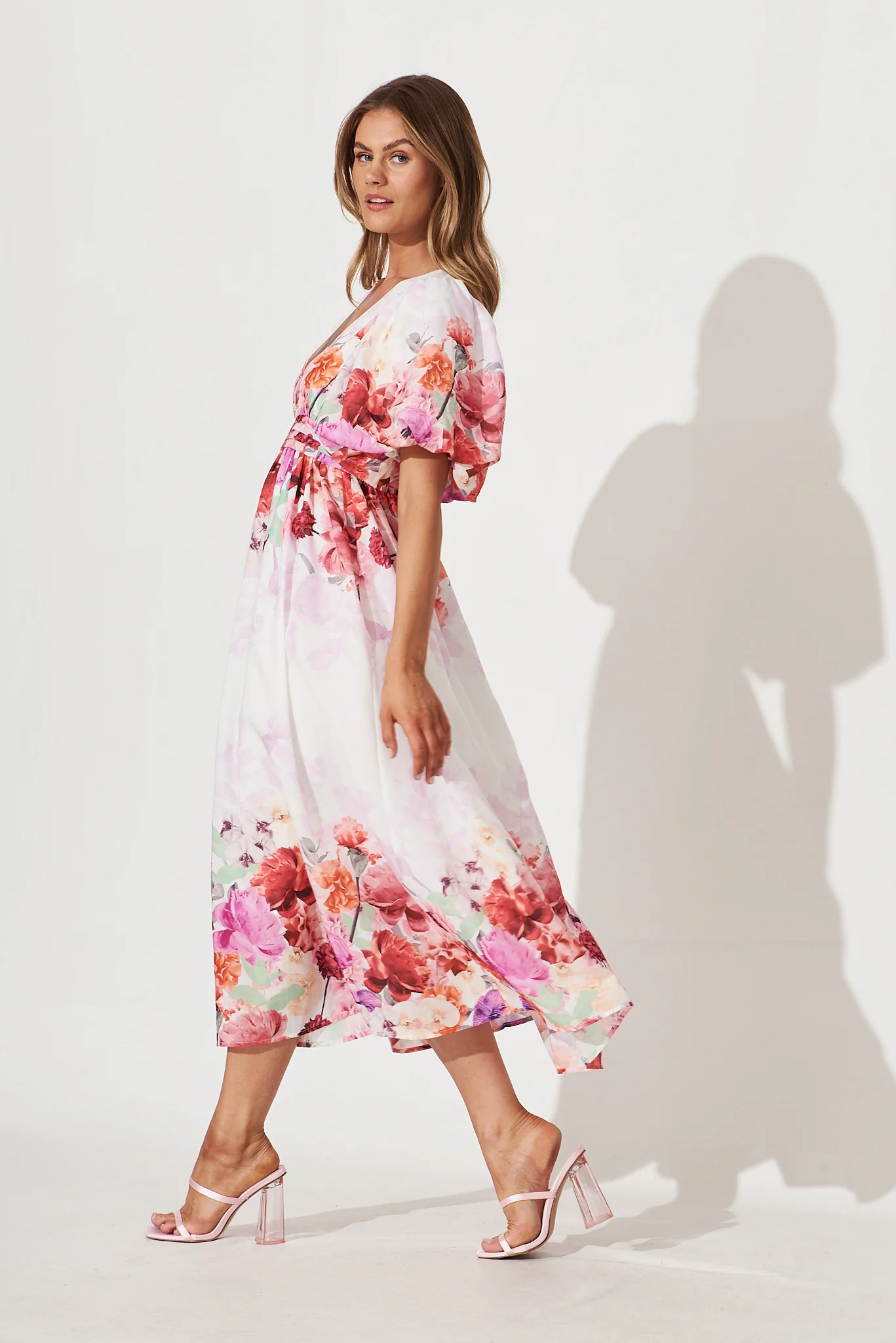 Divine Maxi Dress In White With Pink Multi Floral Print - Image 10