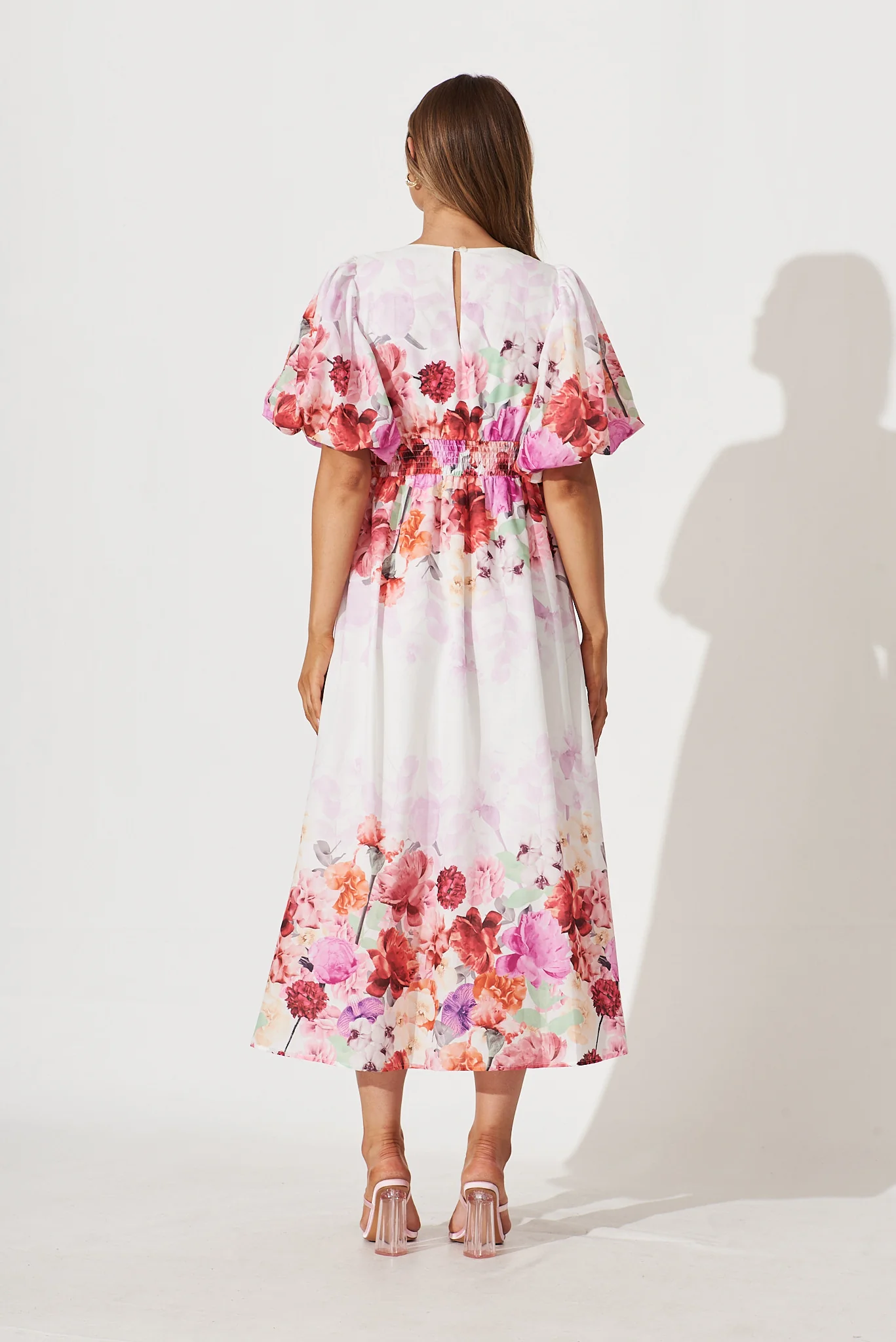 Divine Maxi Dress In White With Pink Multi Floral Print - Image 11