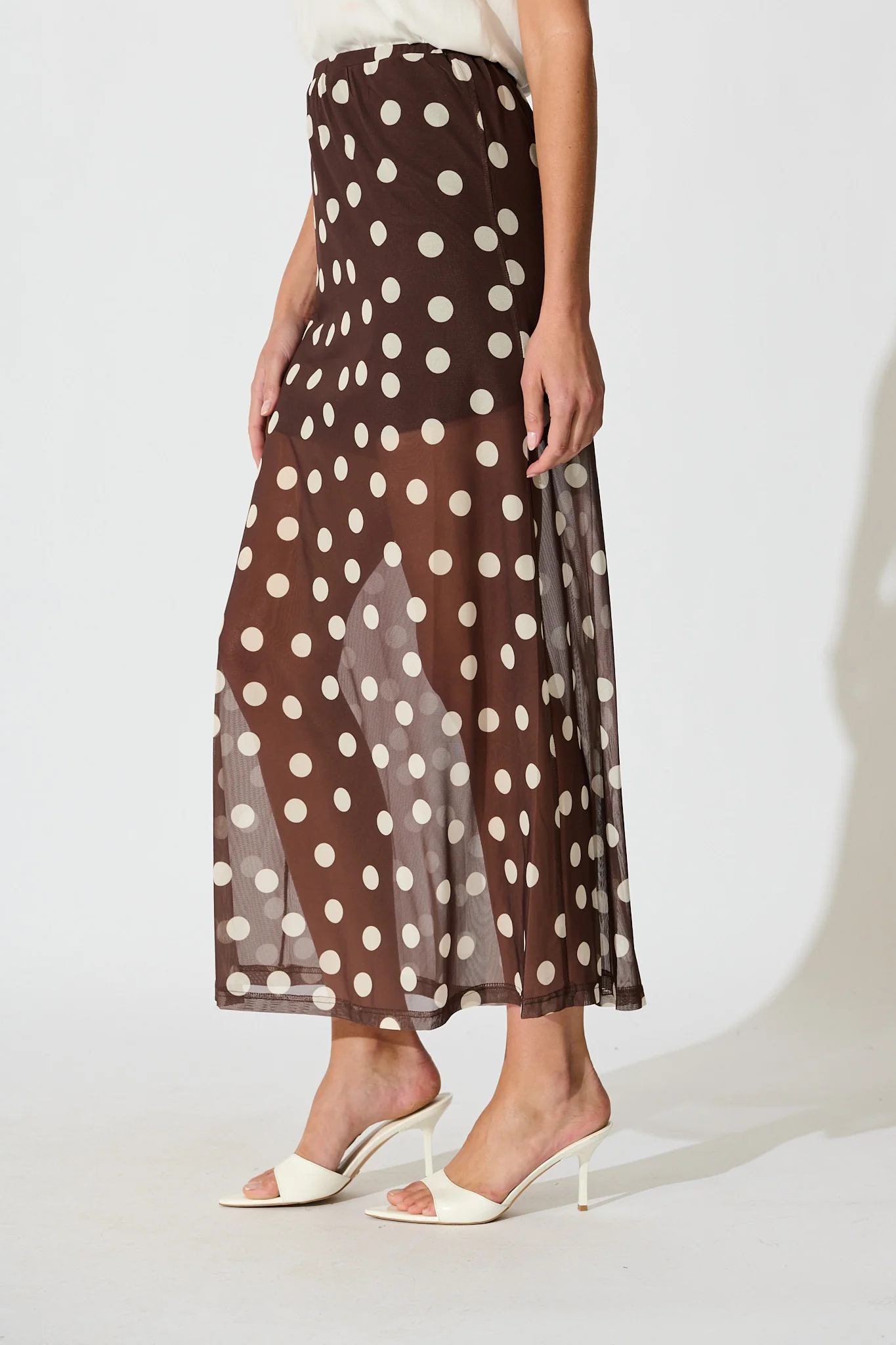 Dotted Moment Maxi Skirt in Brown with White Polka Dot - Image 2