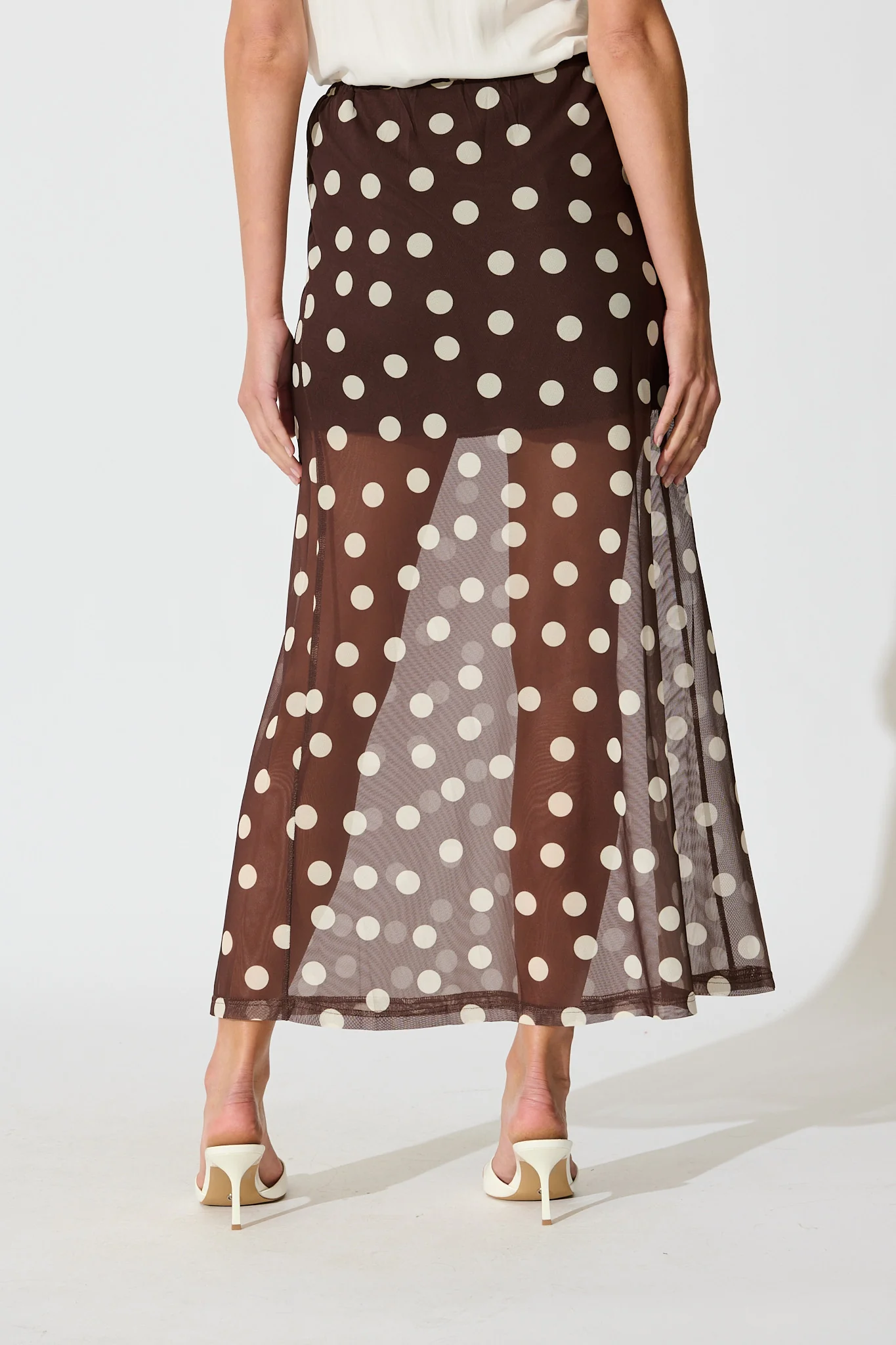 Dotted Moment Maxi Skirt in Brown with White Polka Dot - Image 3
