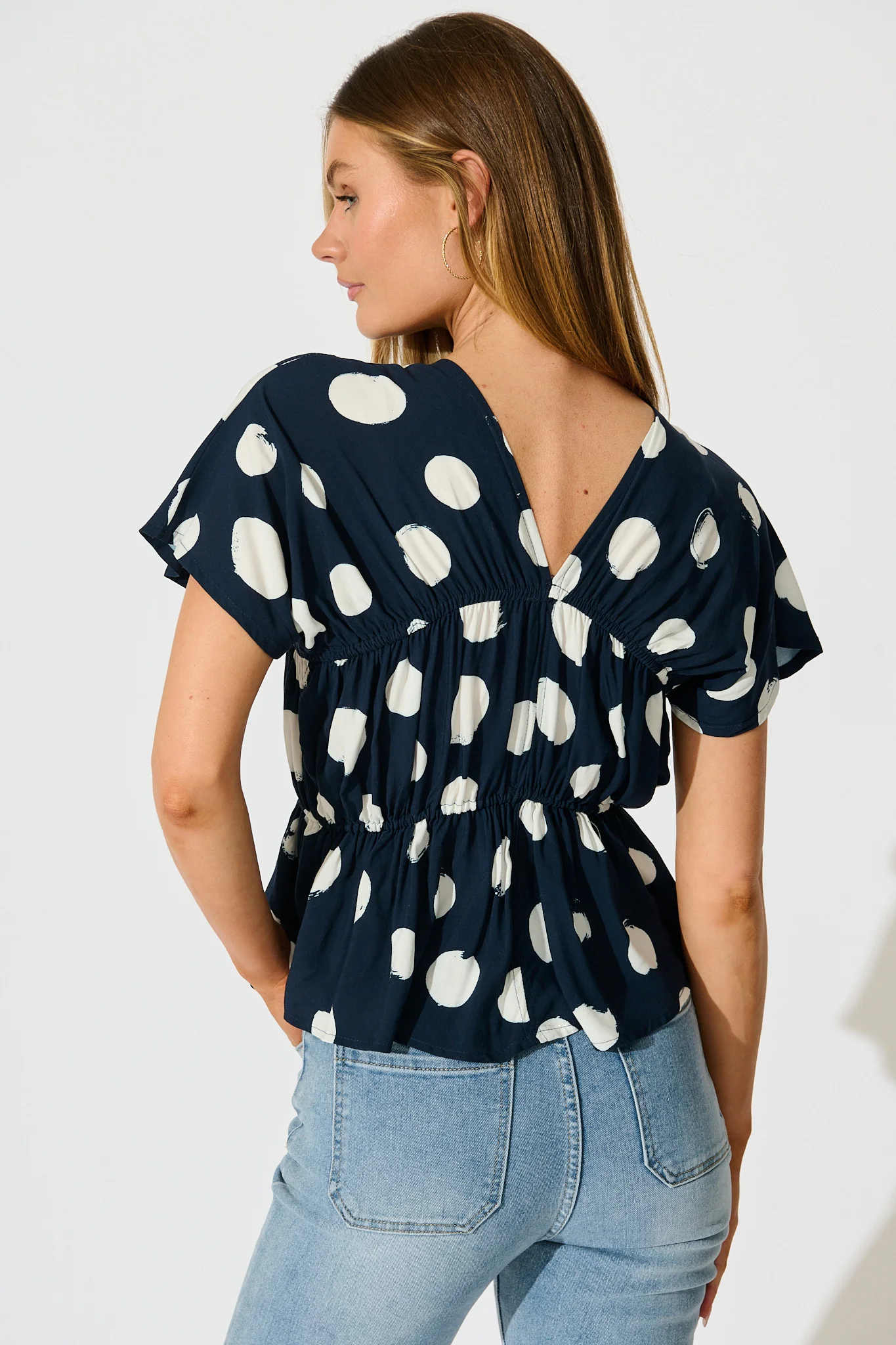Dotted Rhythm Top in Navy with White Spot - Image 3