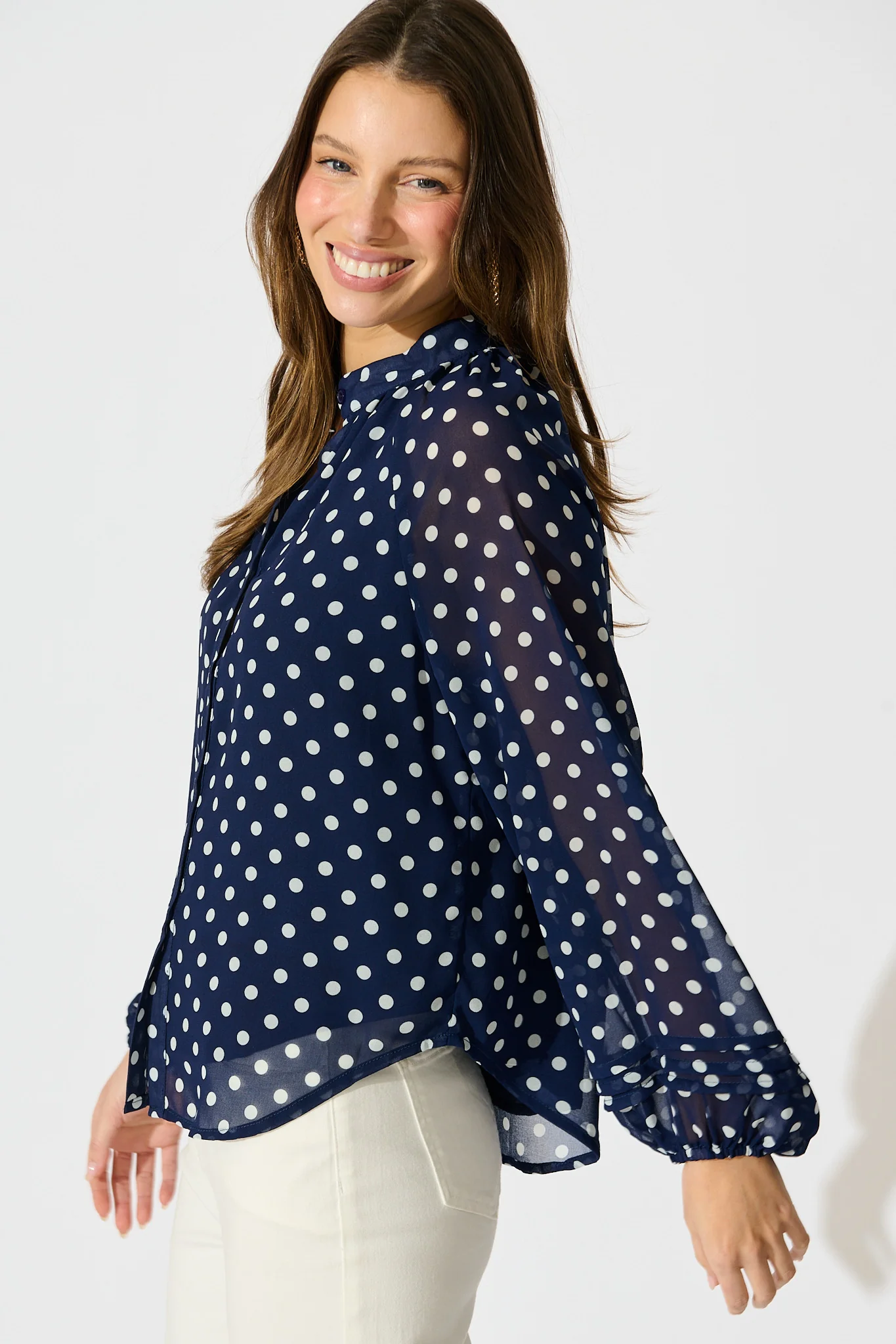 Dotty Days Top in Navy with White Polka Dot Chiffon - Image 2