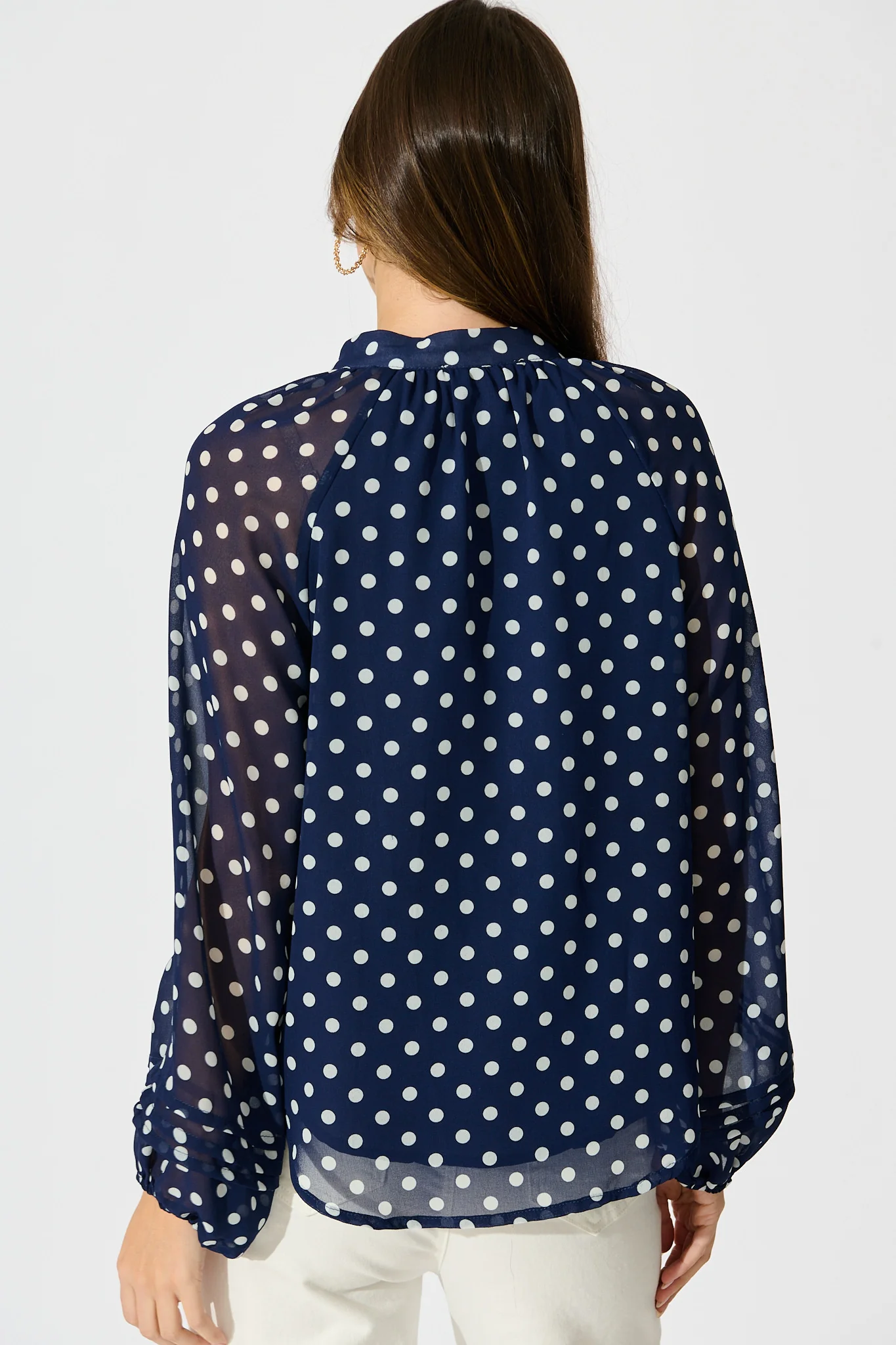 Dotty Days Top in Navy with White Polka Dot Chiffon - Image 3