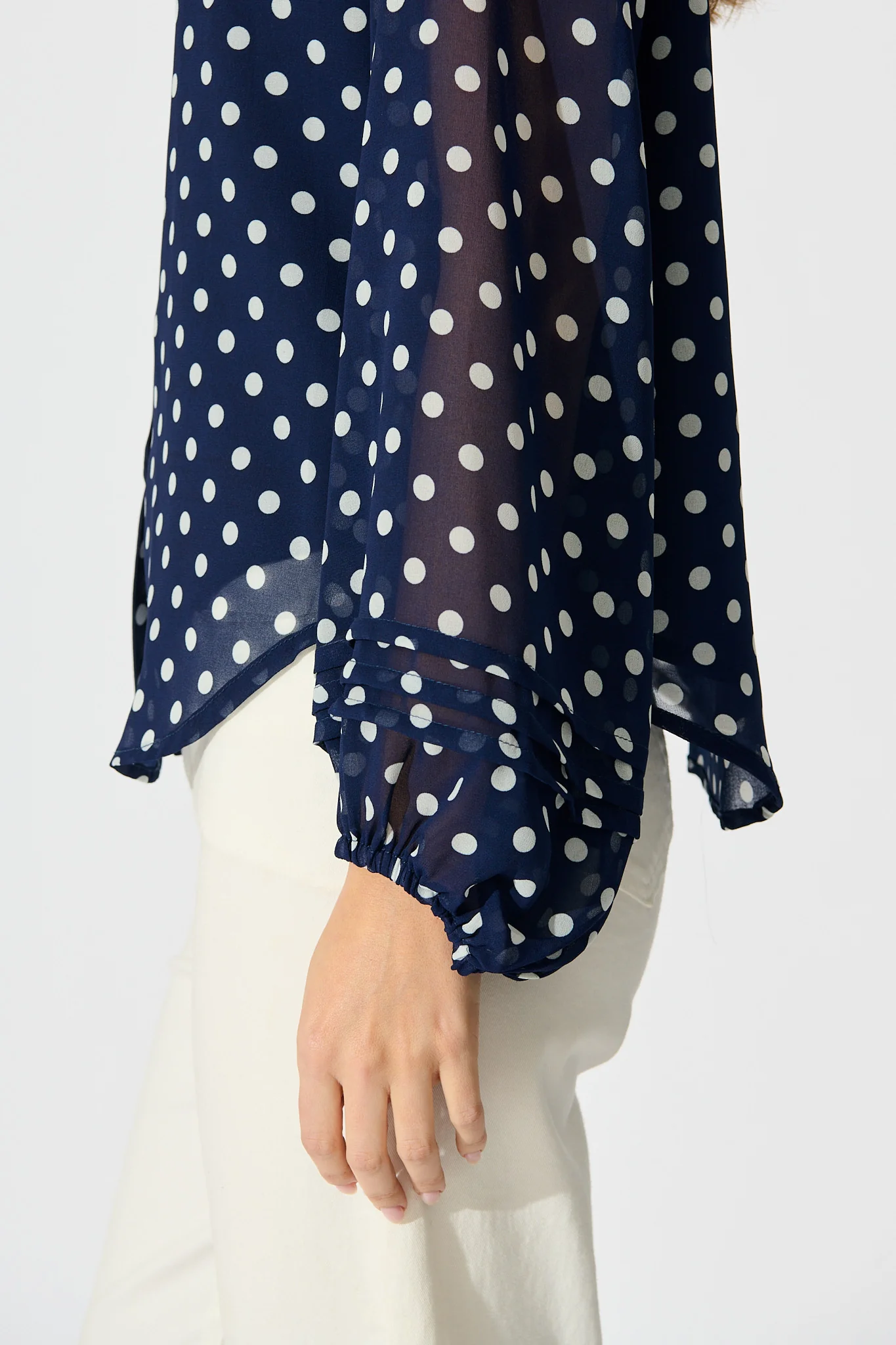 Dotty Days Top in Navy with White Polka Dot Chiffon - Image 5
