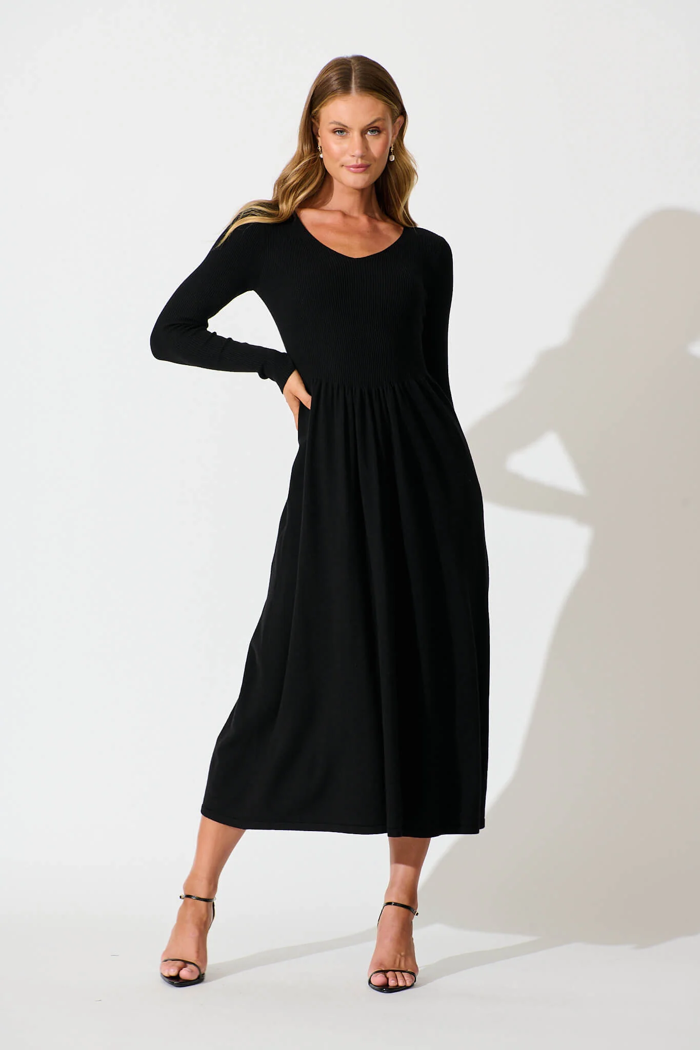 Dove Midi Knit Dress in Black - Image 2