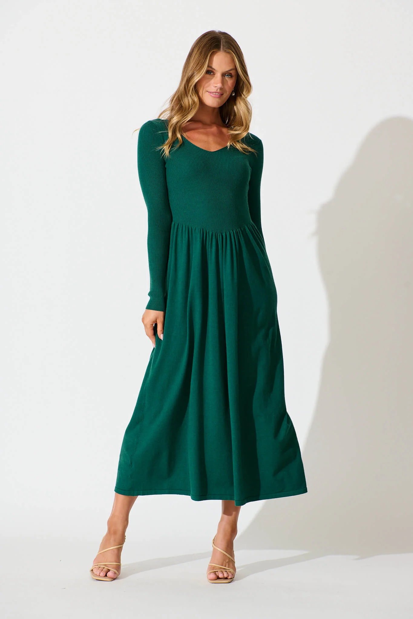 Dove Midi Knit Dress in Emerald - Image 2