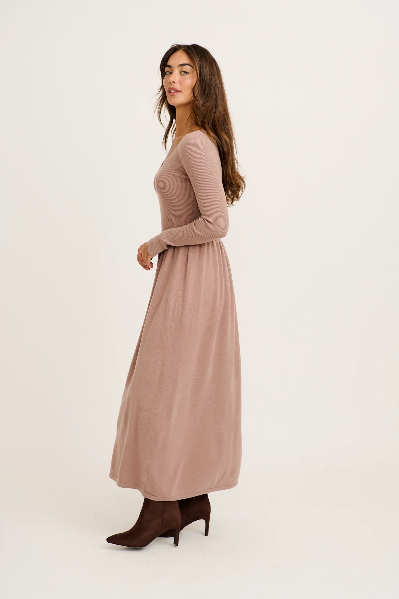 Dove Midi Knit Dress in Taupe - Image 8
