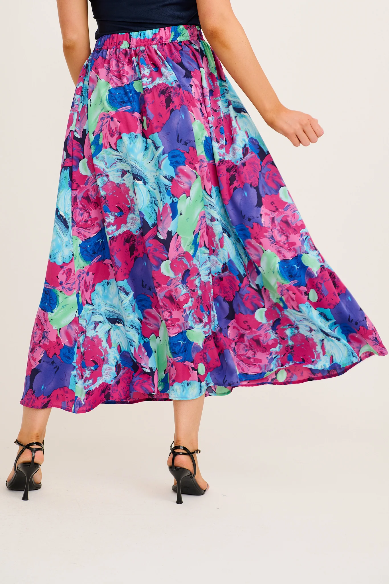 Dream Luxe Maxi Skirt in Multi Watercolour Satin - Image 3