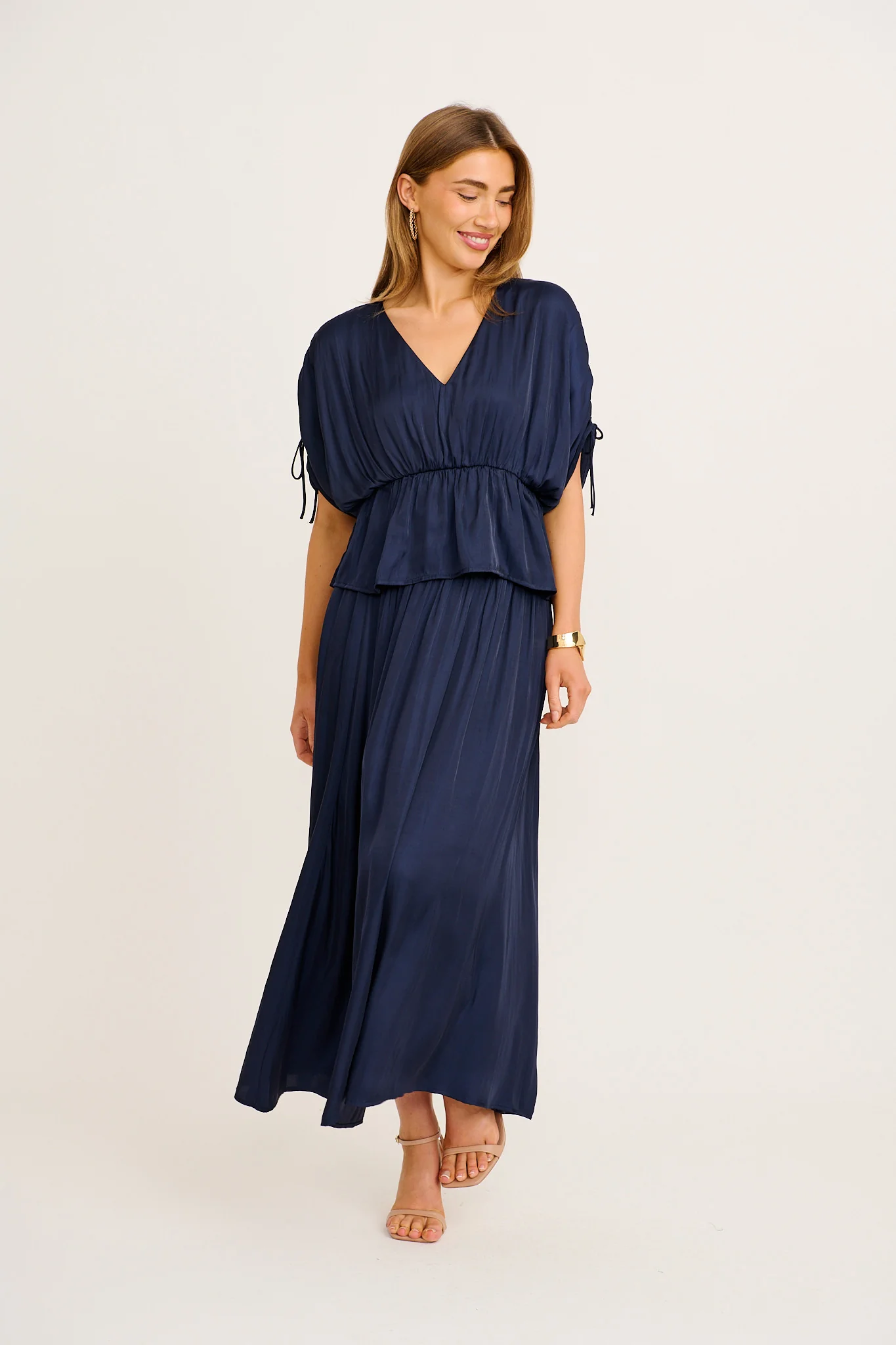 Dream Luxe Maxi Skirt in Navy Satin - Image 5