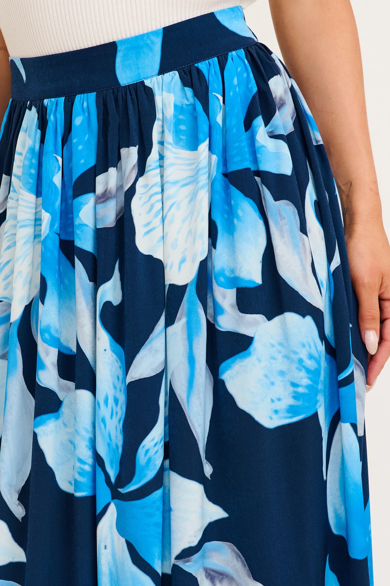 Dreambound Maxi Skirt in Navy with Blue Floral - Image 6