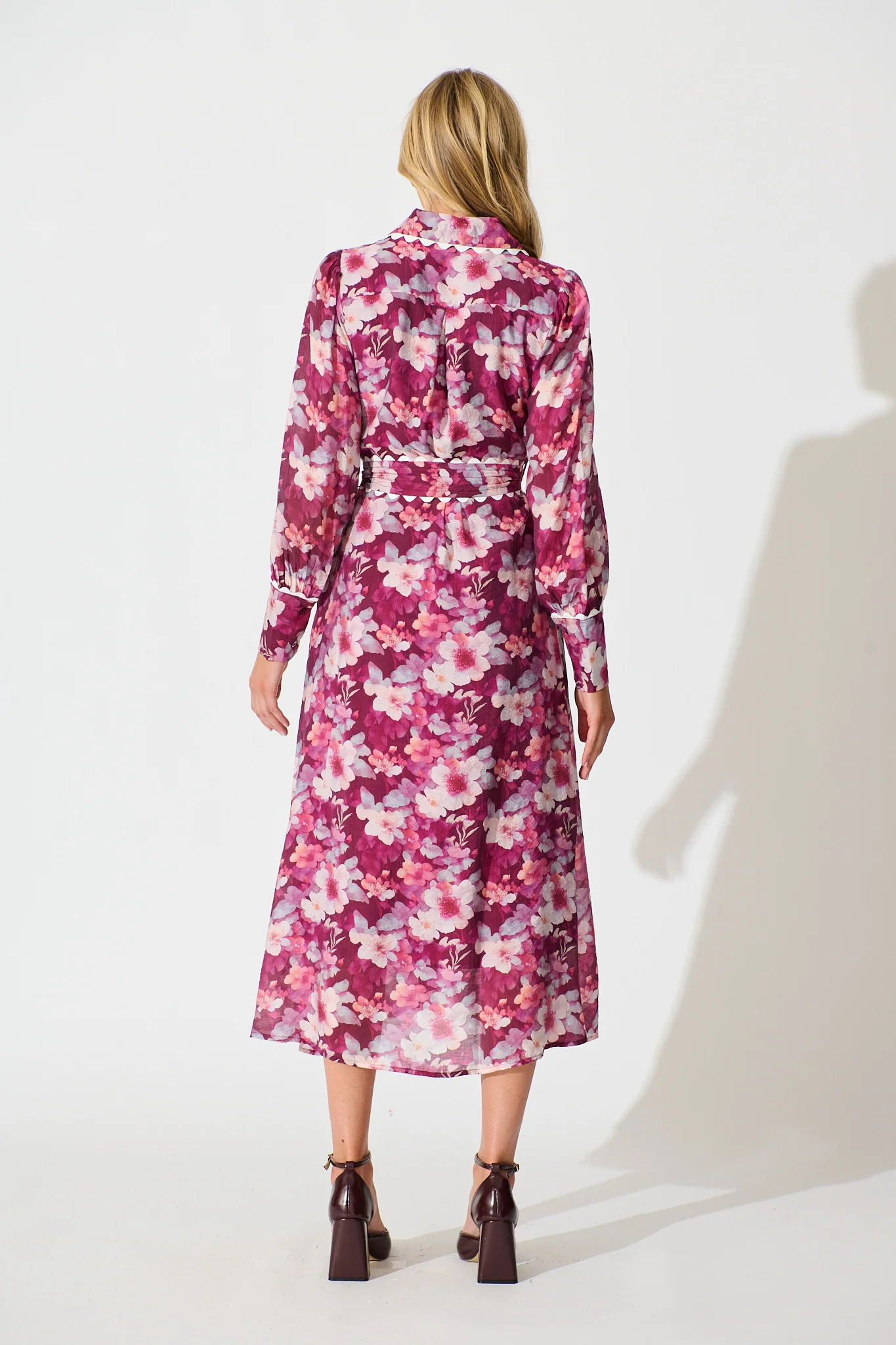Dreamy Dusk Midi Shirt Dress in Plum Floral - Image 4