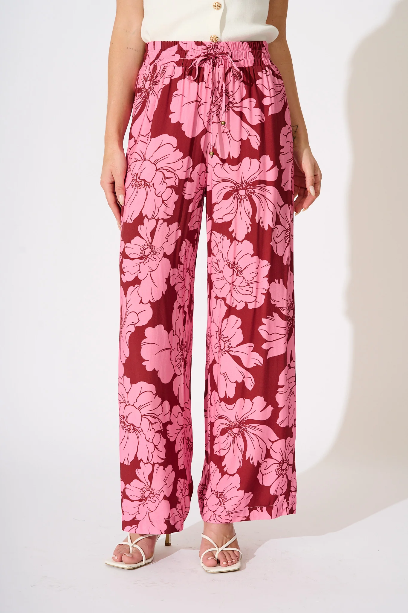 Dreamy Pant in Wine with Pink Floral - Image 2