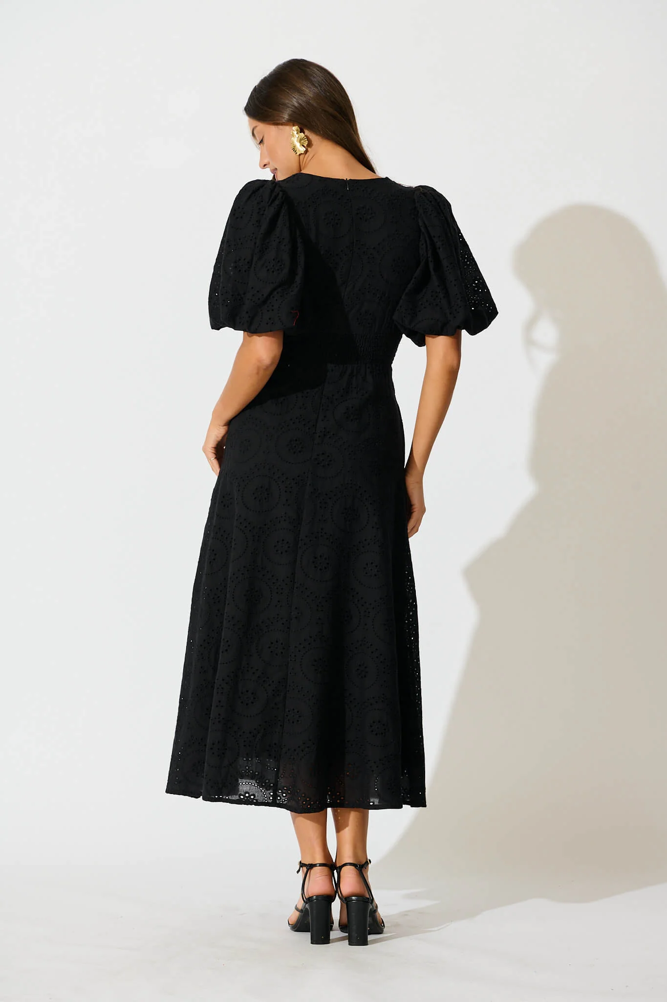 Duchess Maxi Dress In Black Broderie Cotton - Image 4