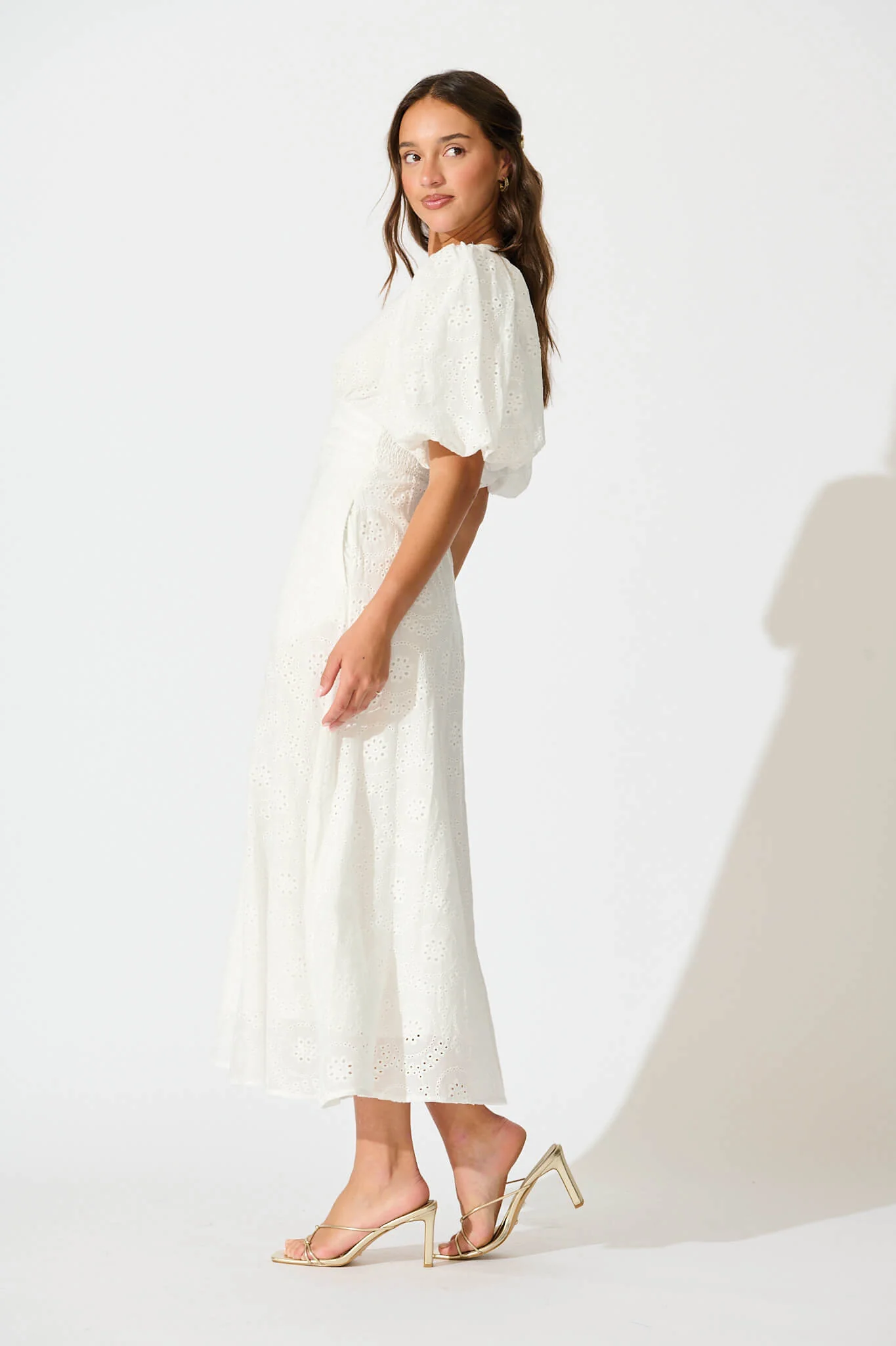 Duchess Maxi Dress In White Broderie Cotton - Image 3