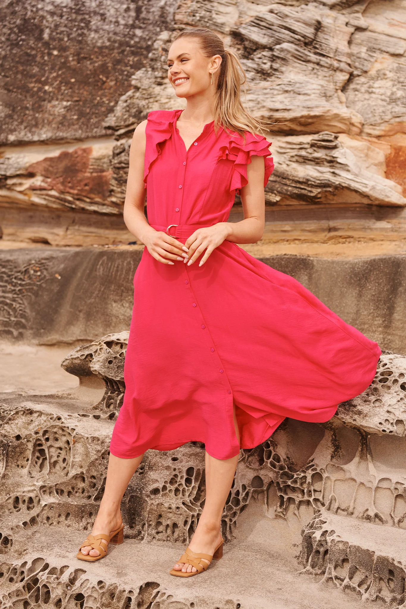 Dusk Desire Midi Dress in Pink - Image 2