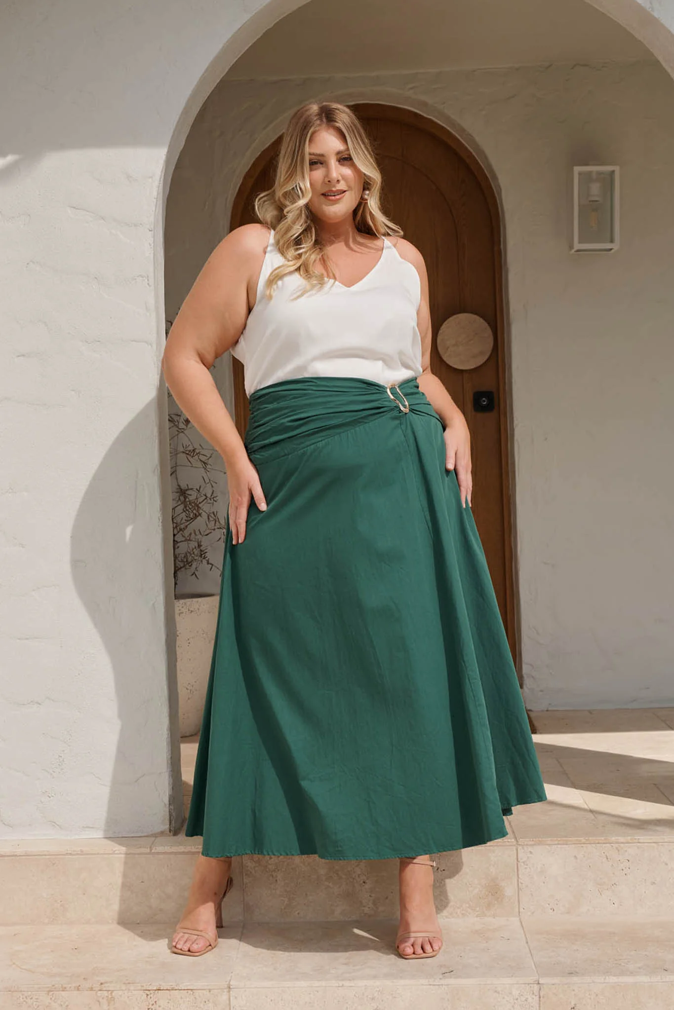 Dusk to Dawn Maxi Skirt in Emerald Cotton - Image 8
