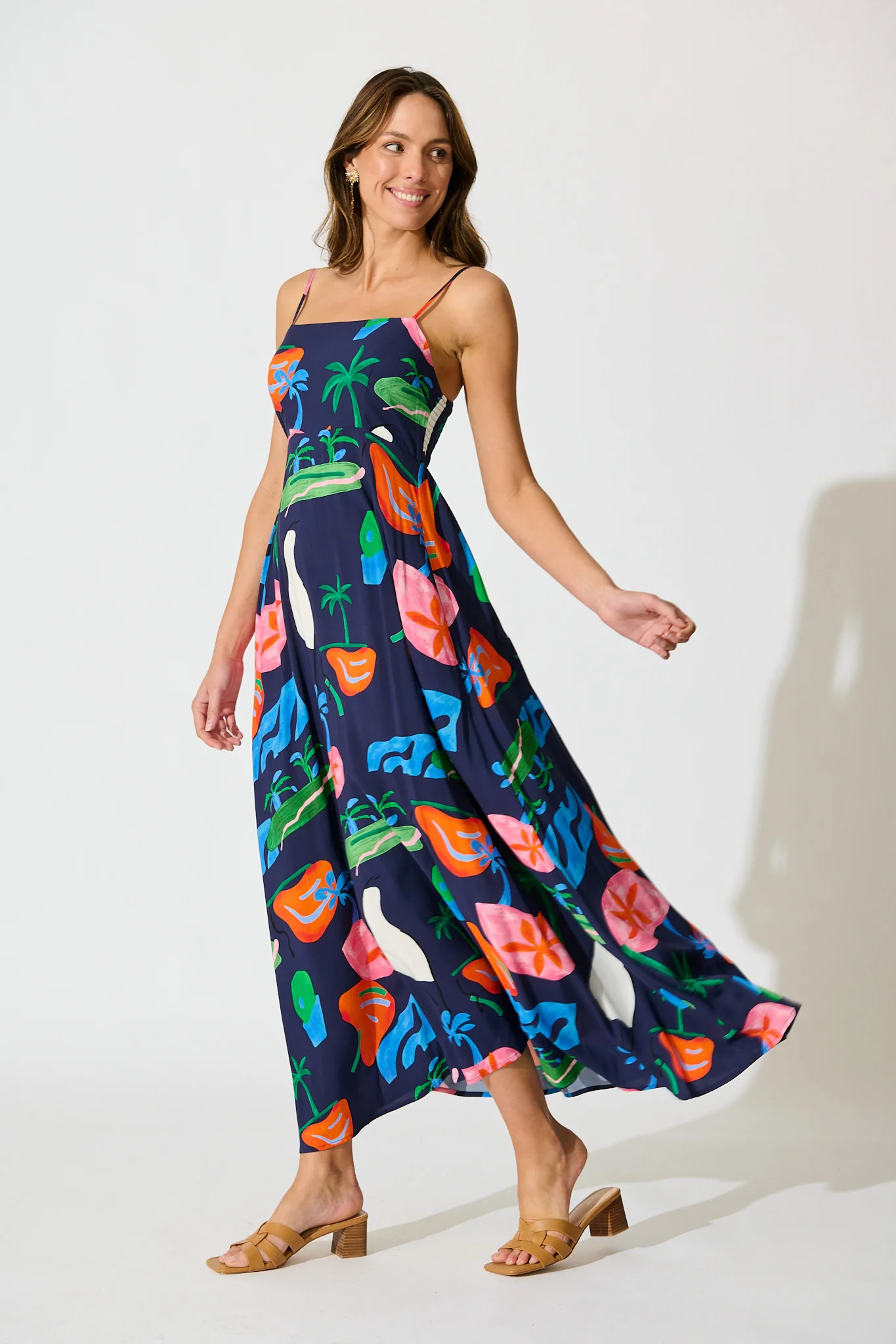 Dusky Petals Maxi Sundress in Navy Multi Print - Image 3