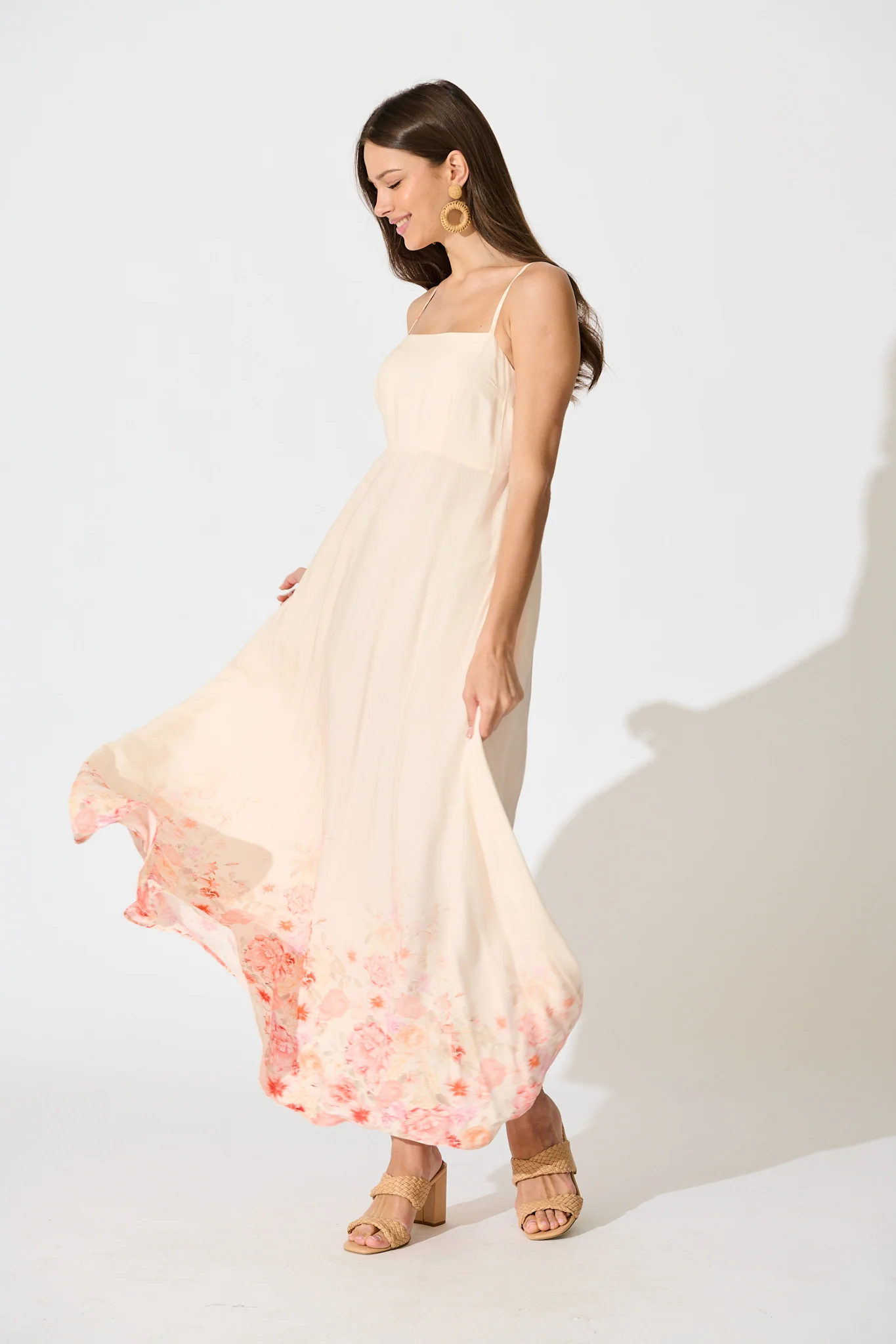 Dusky Petals Maxi Sundress in Pink with Floral Print - Image 3