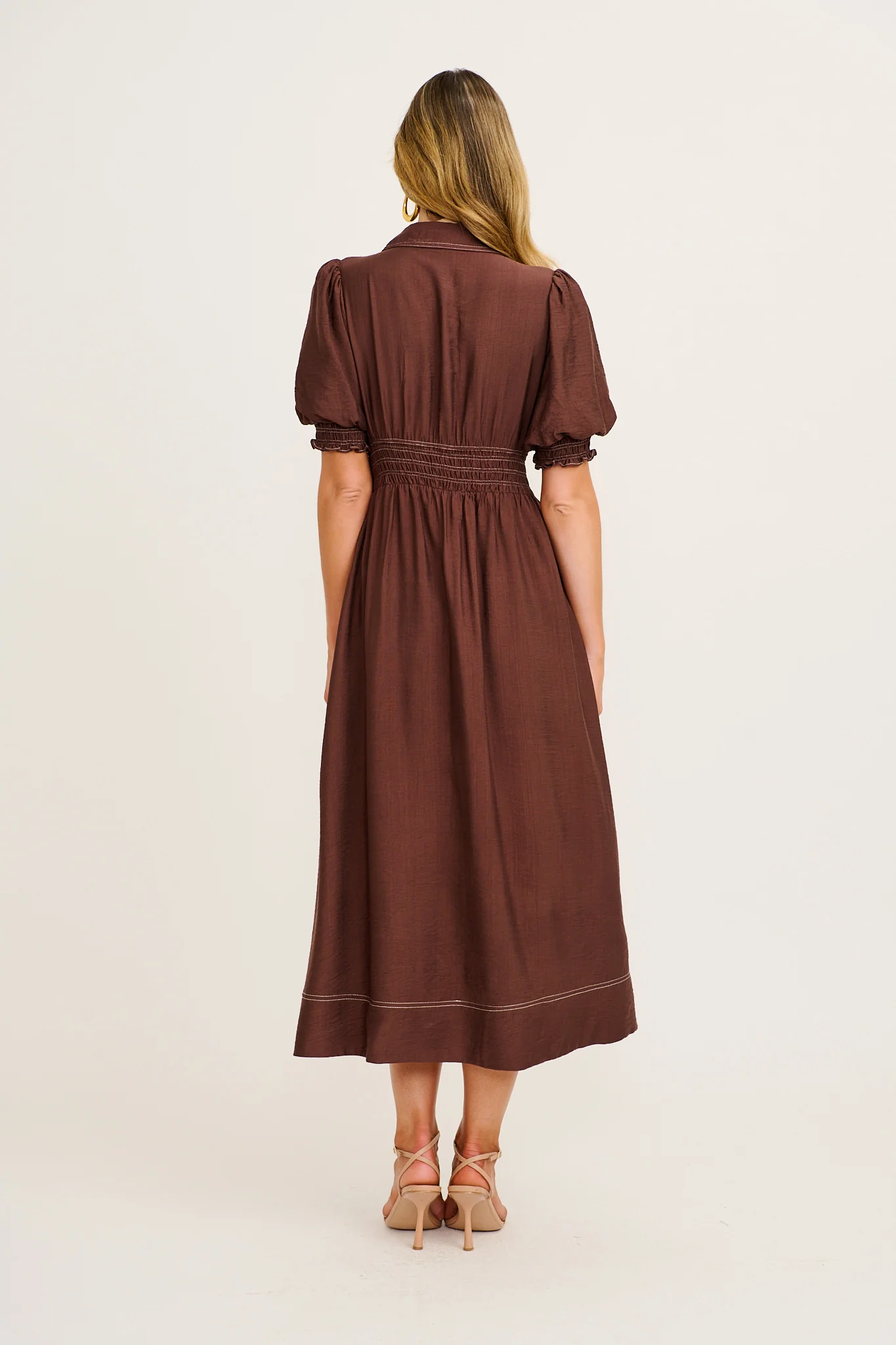 Elana Midi Shirt Dress in Chocolate - Image 4