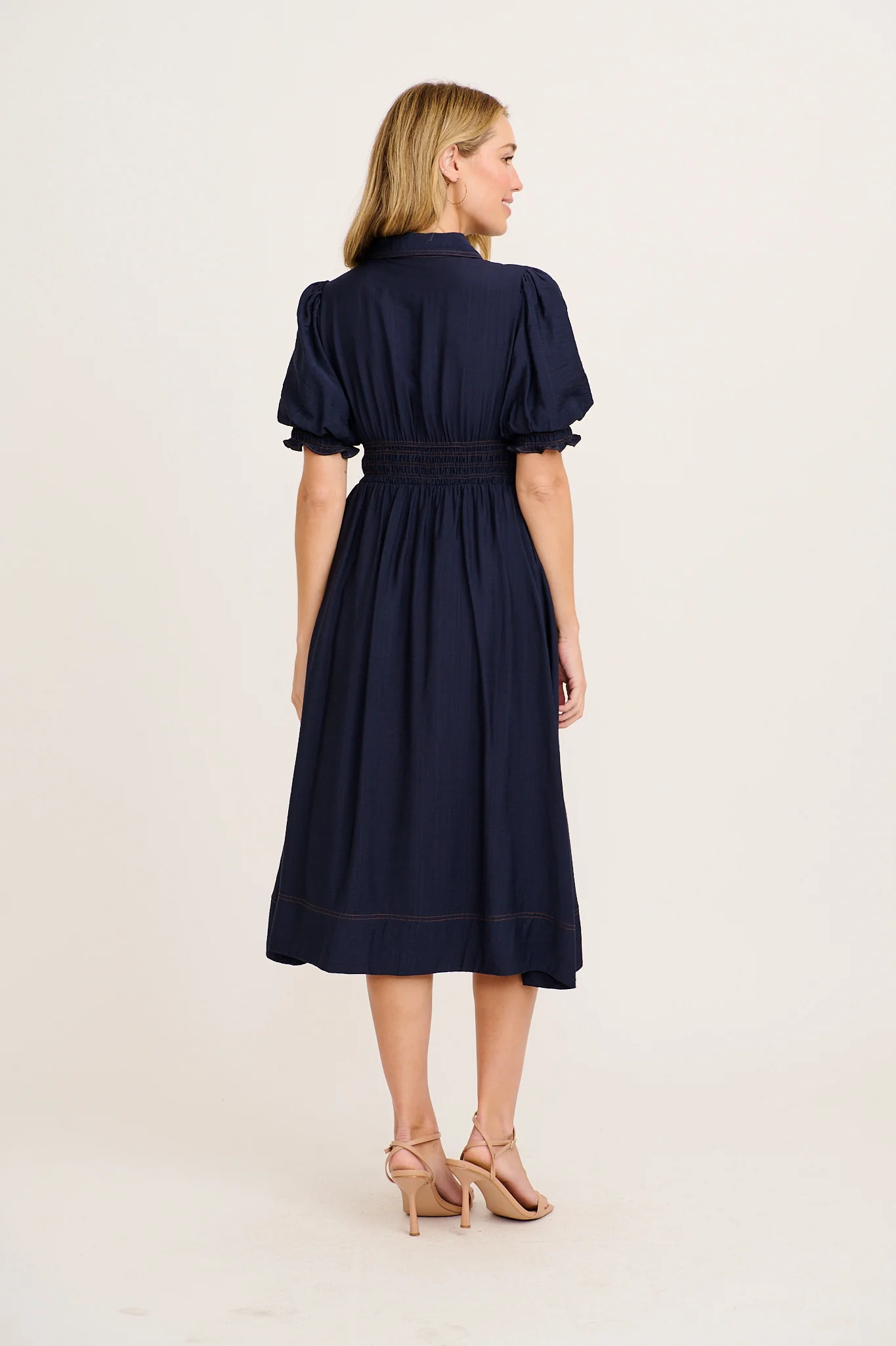 Elana Midi Shirt Dress in Navy - Image 4