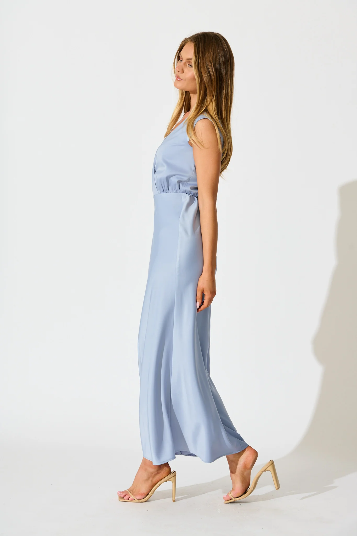 Elegant Devotion Maxi Dress in Ice Blue Satin - Image 5