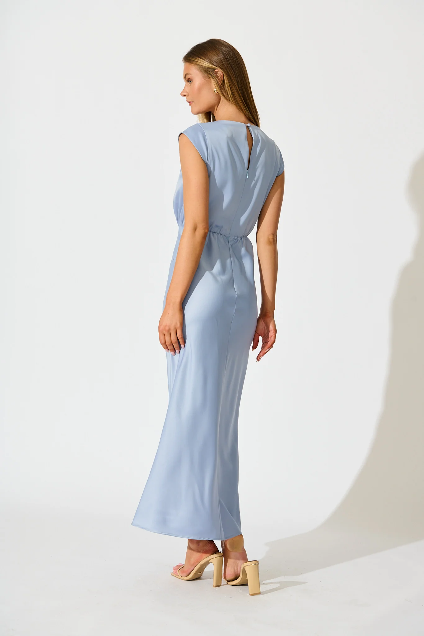 Elegant Devotion Maxi Dress in Ice Blue Satin - Image 6