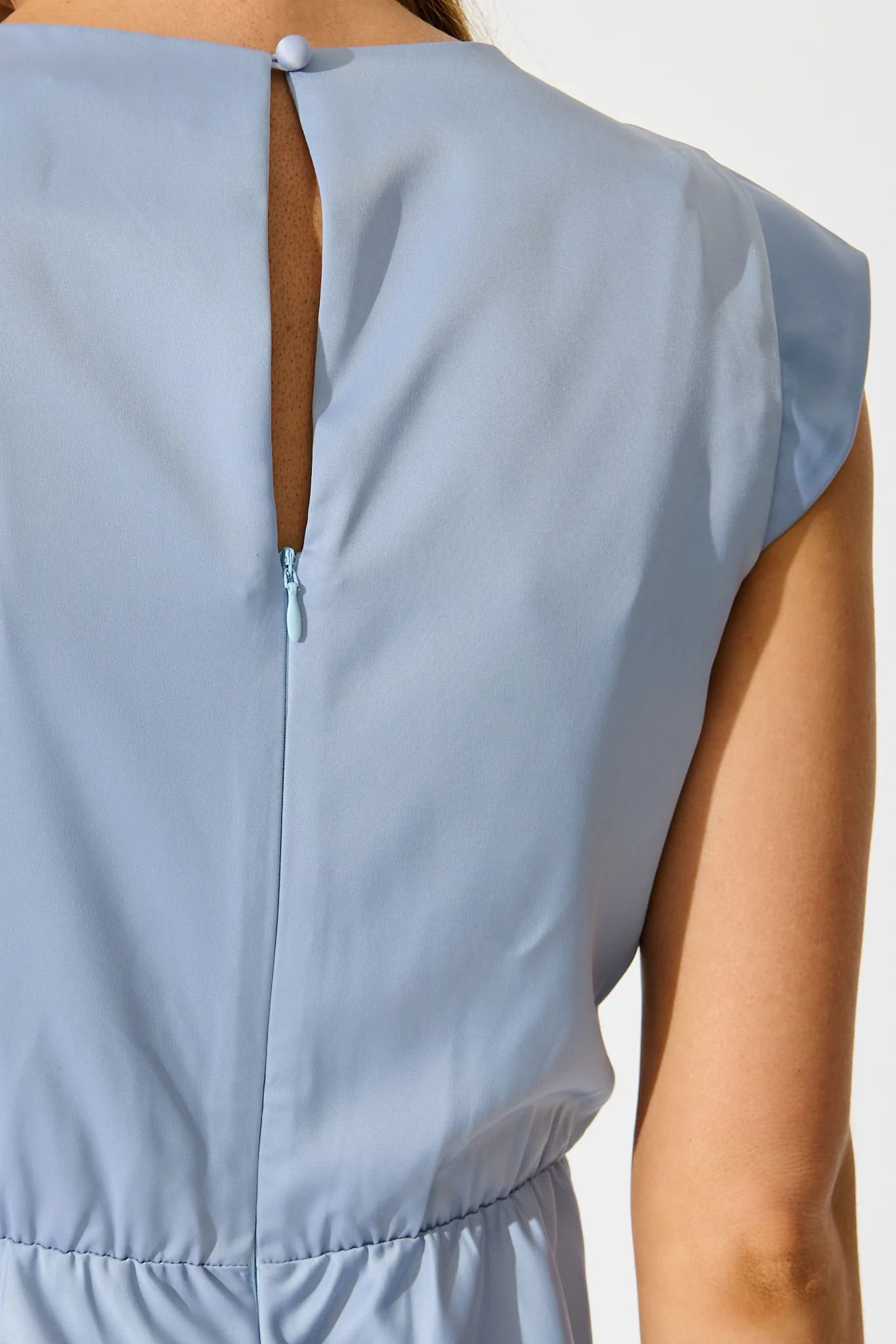 Elegant Devotion Maxi Dress in Ice Blue Satin - Image 9