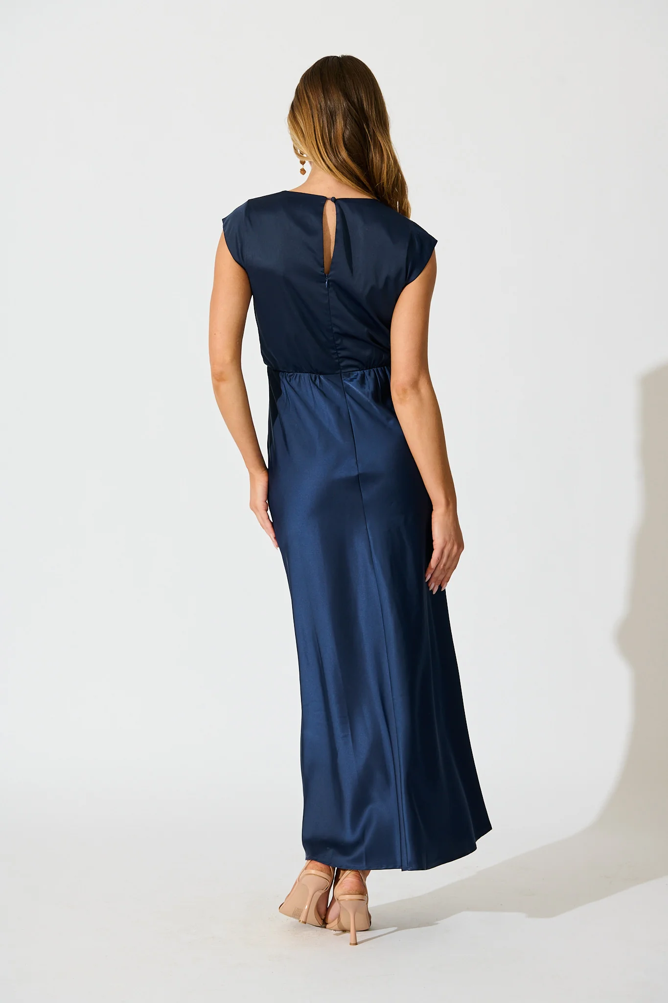 Elegant Devotion Maxi Dress in Navy Satin - Image 9