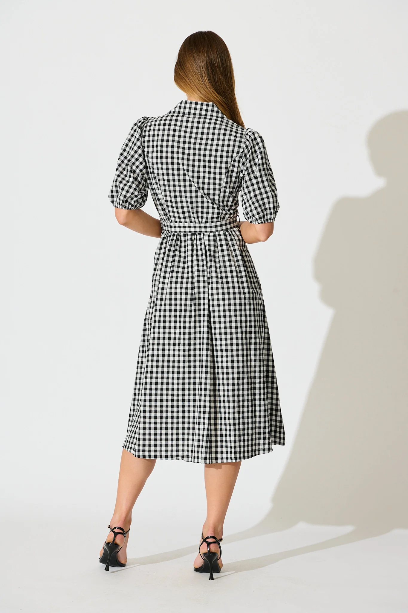 Elianna Midi Shirt Dress in Black and White Gingham Cotton - Image 4