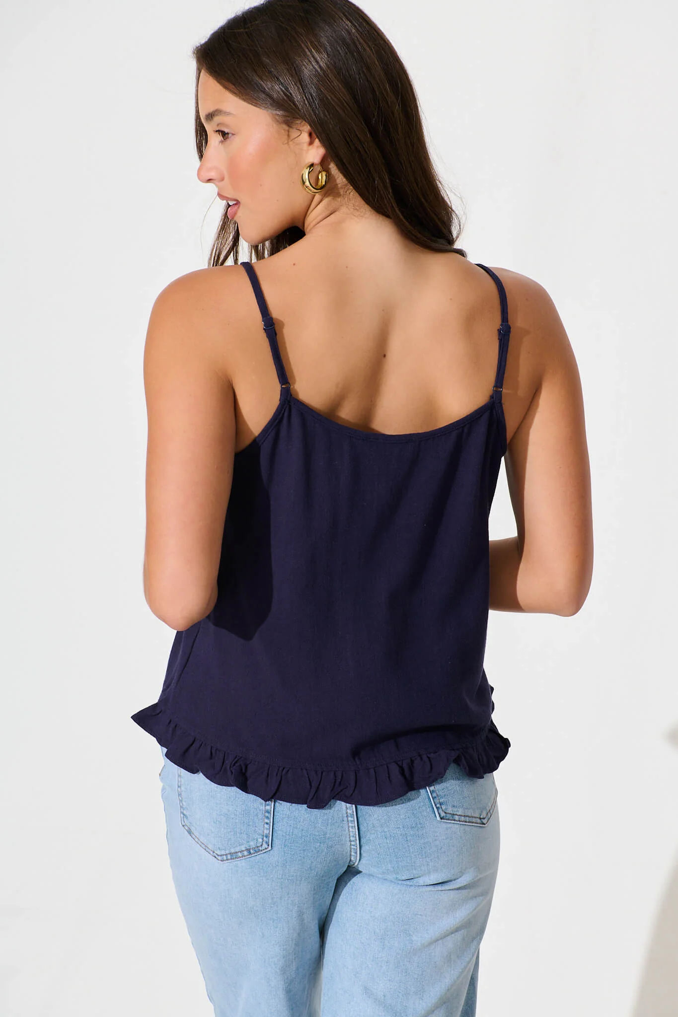 Elin Cami Top in Navy Linen Blend - Image 3