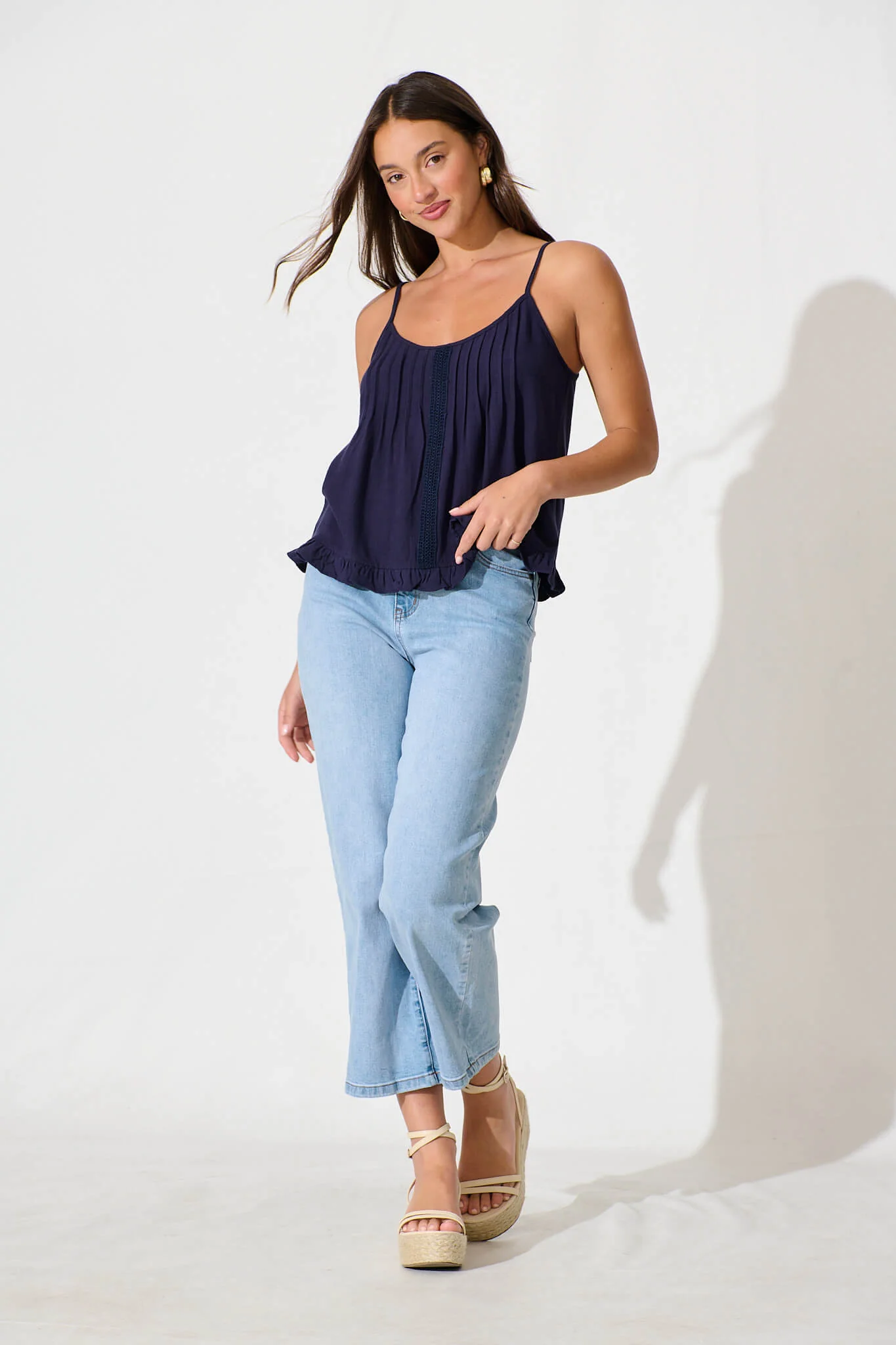 Elin Cami Top in Navy Linen Blend - Image 4