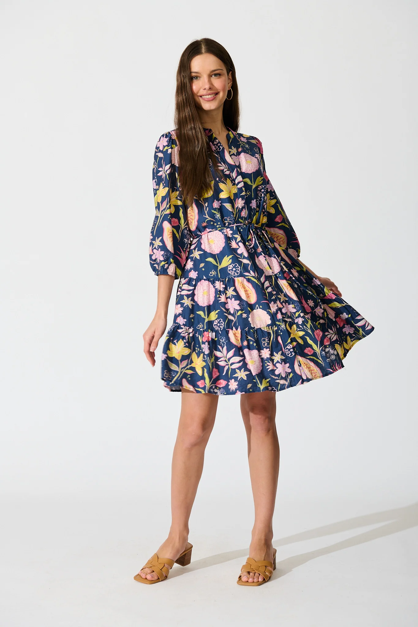 Elina Dress in Navy with Multi Floral