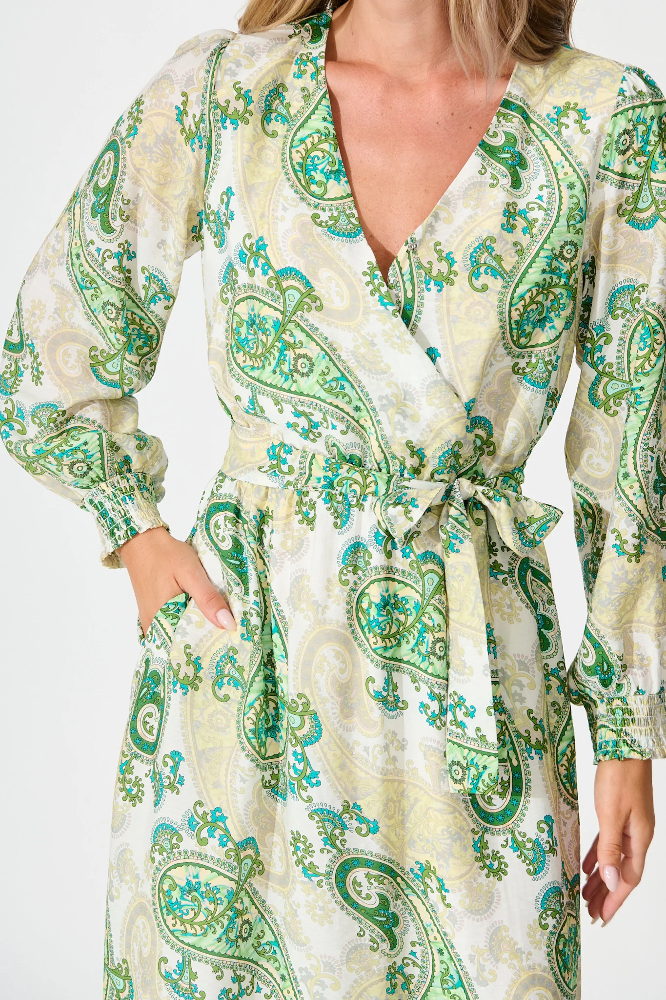 Eliza Maxi Dress in White and Green Leaf Print - Image 5