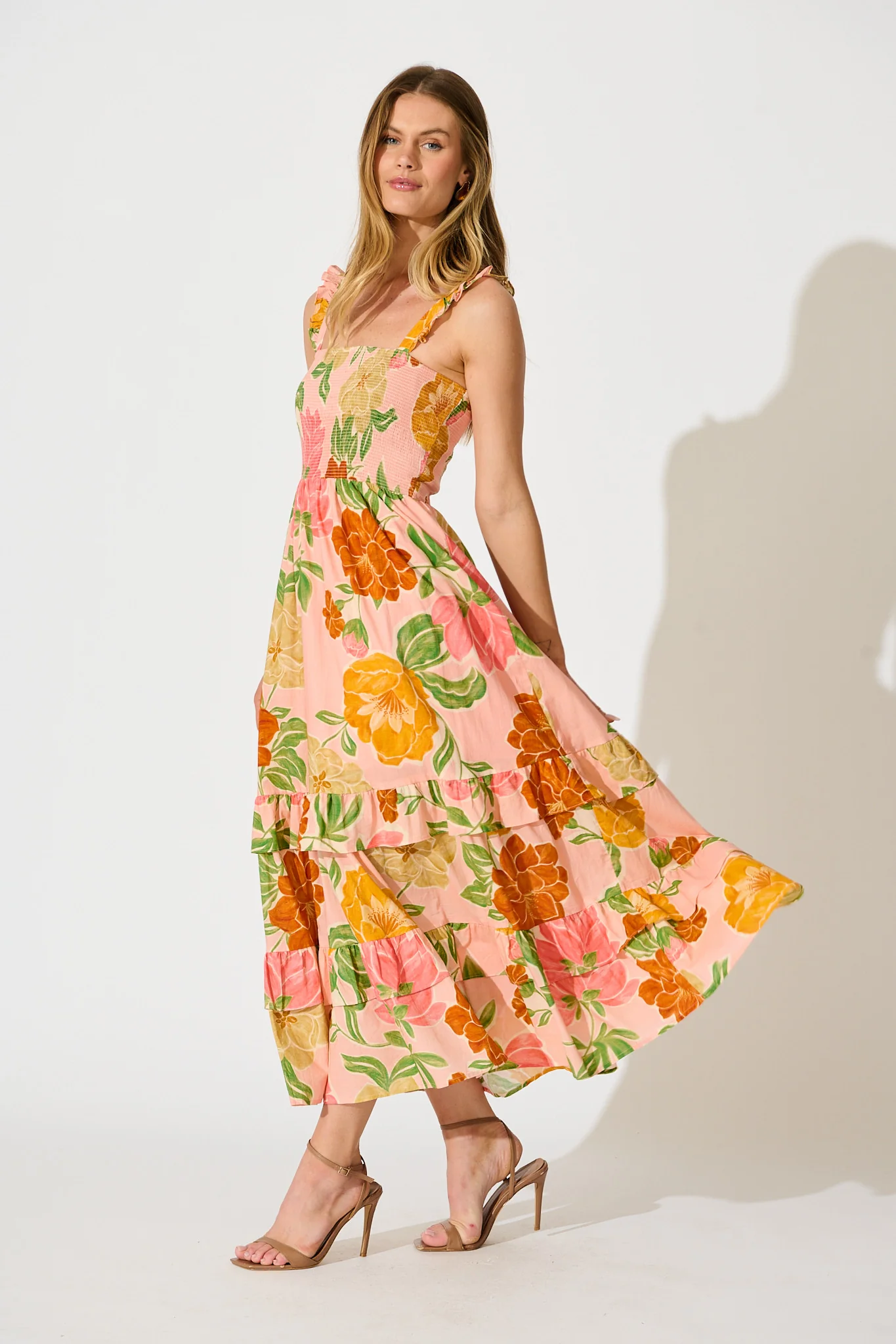 Ellamae Maxi Sundress in Peach Floral Cotton - Image 3