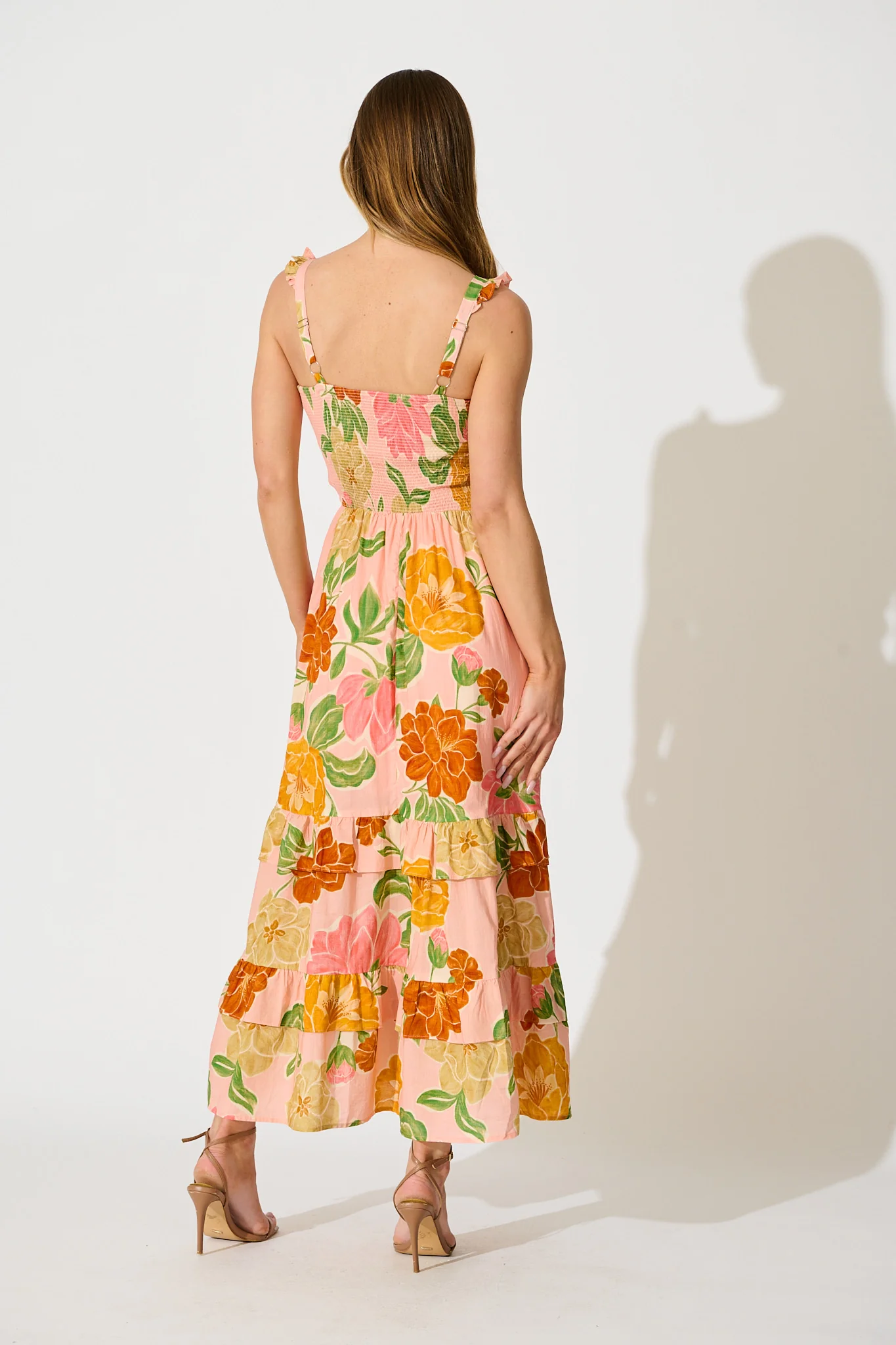 Ellamae Maxi Sundress in Peach Floral Cotton - Image 4