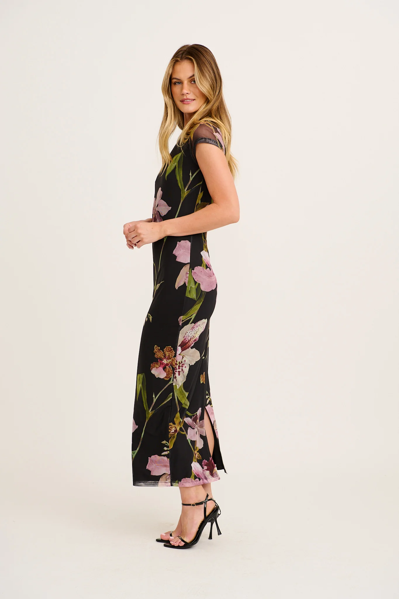 Ellisah Maxi Dress in Black Multi Floral Mesh - Image 3