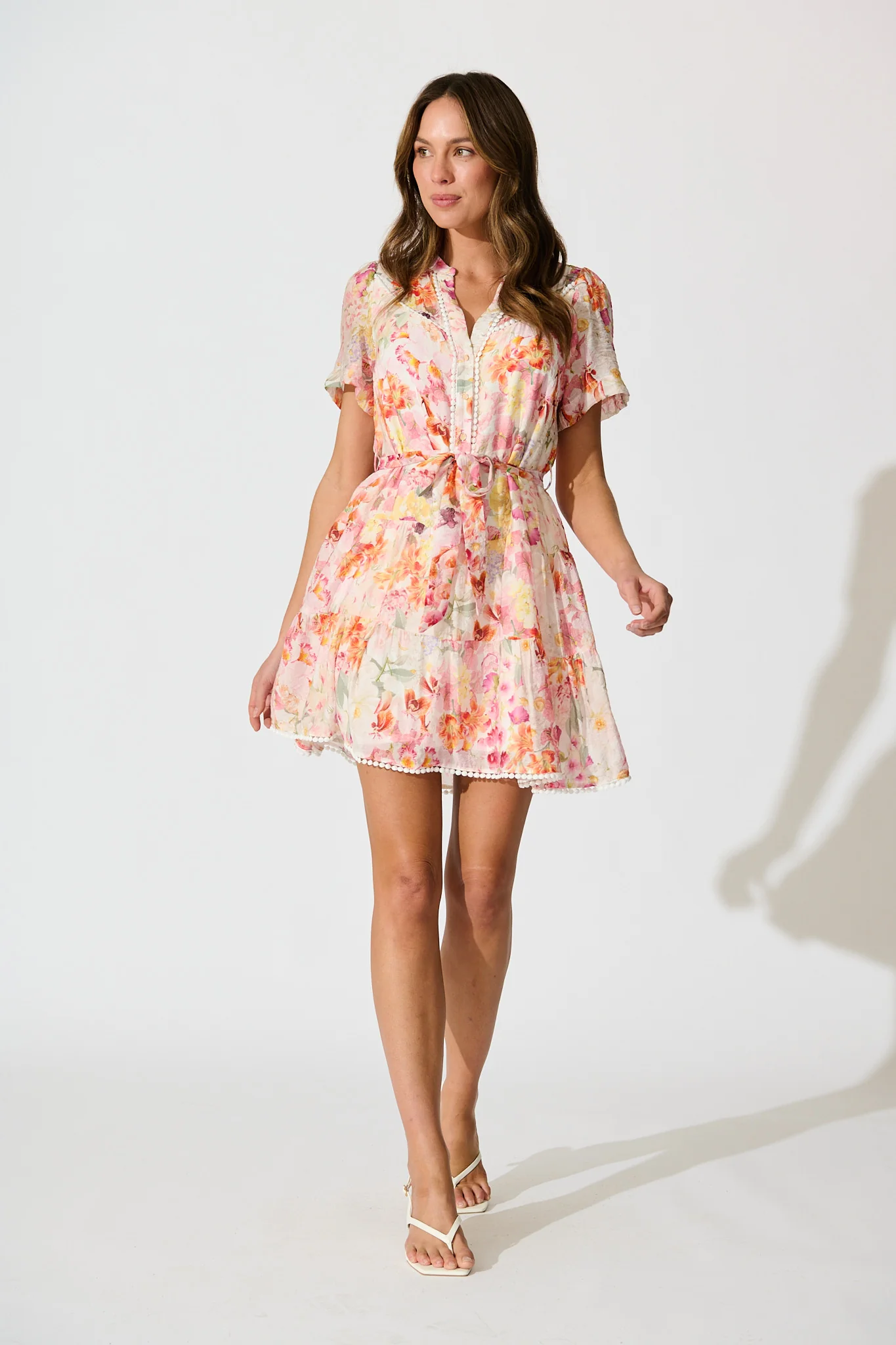 Elma Dress in Pink with Multi Watercolour Floral