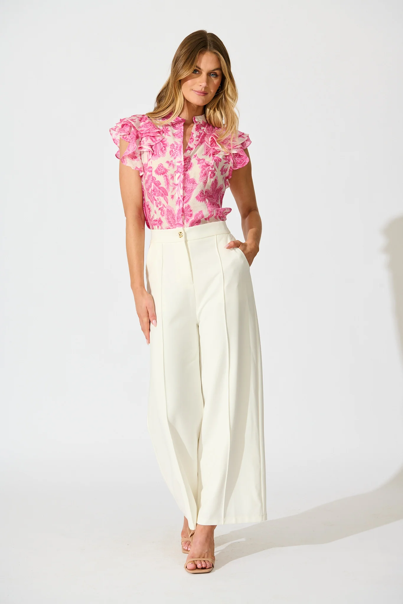 Elodie Top in Pink Leaf Print - Image 8