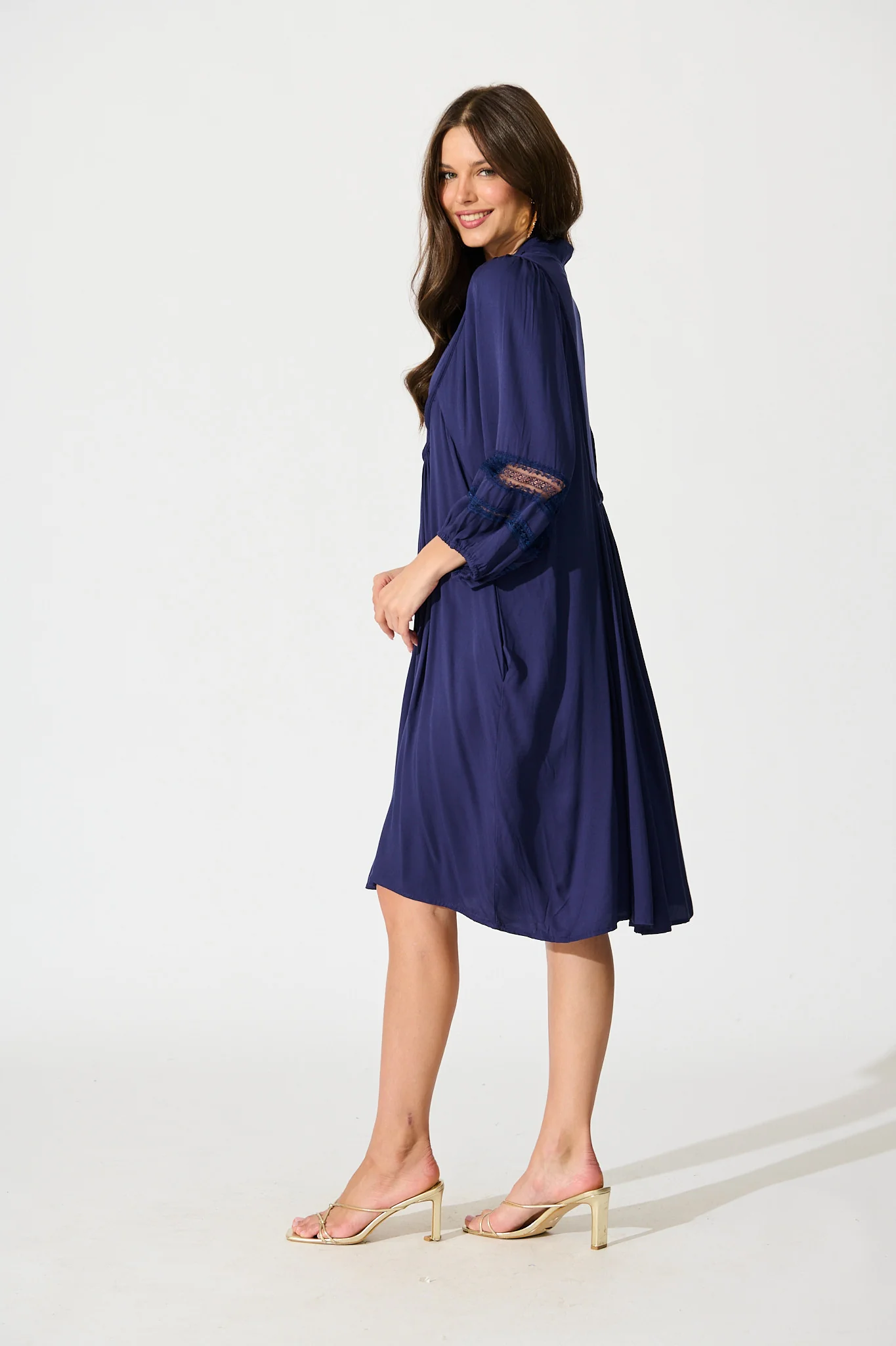 Elsey Smock Dress In Navy - Image 3