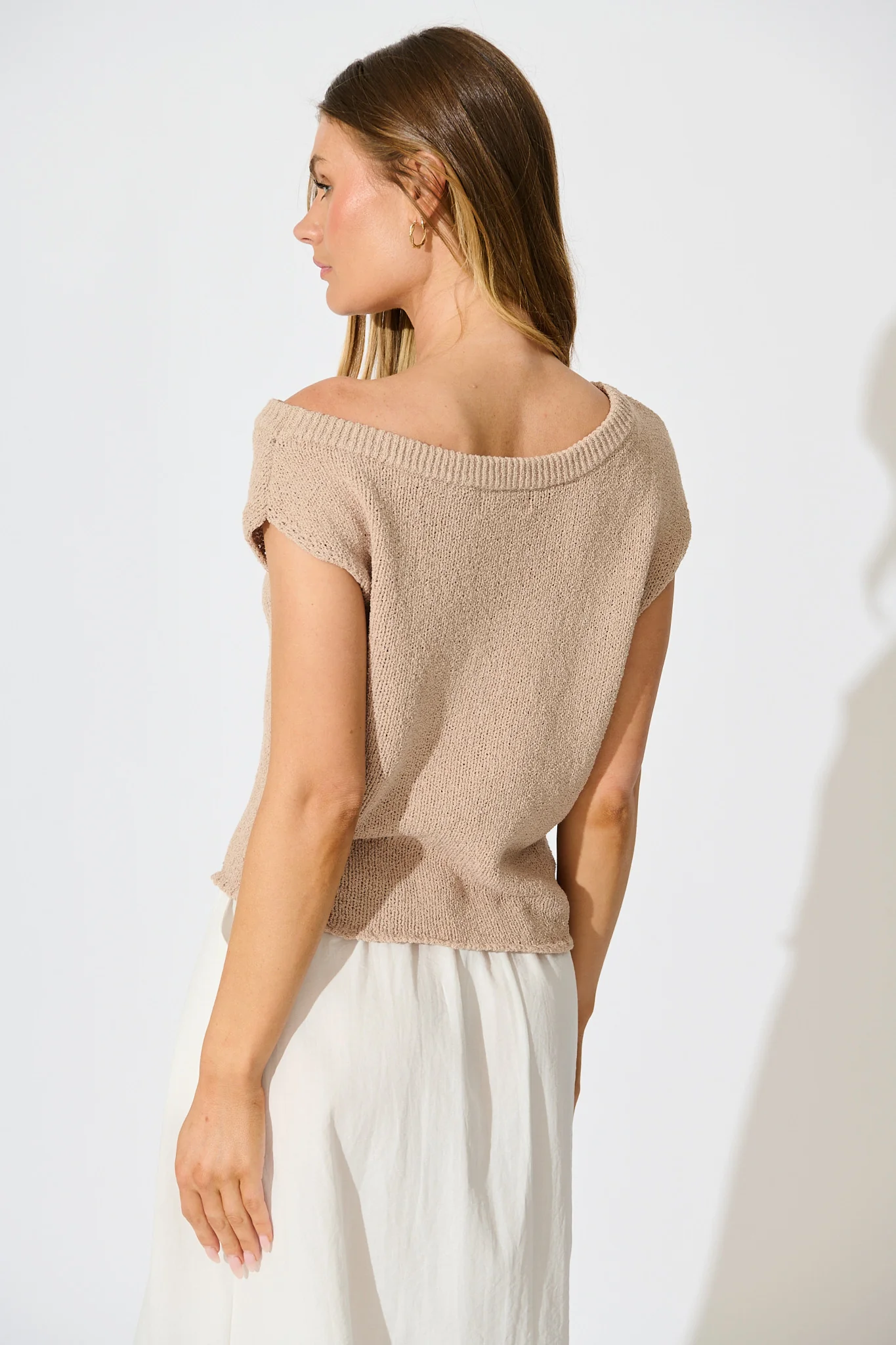 Elsie Knit Top in Beige Cotton Blend - Image 3