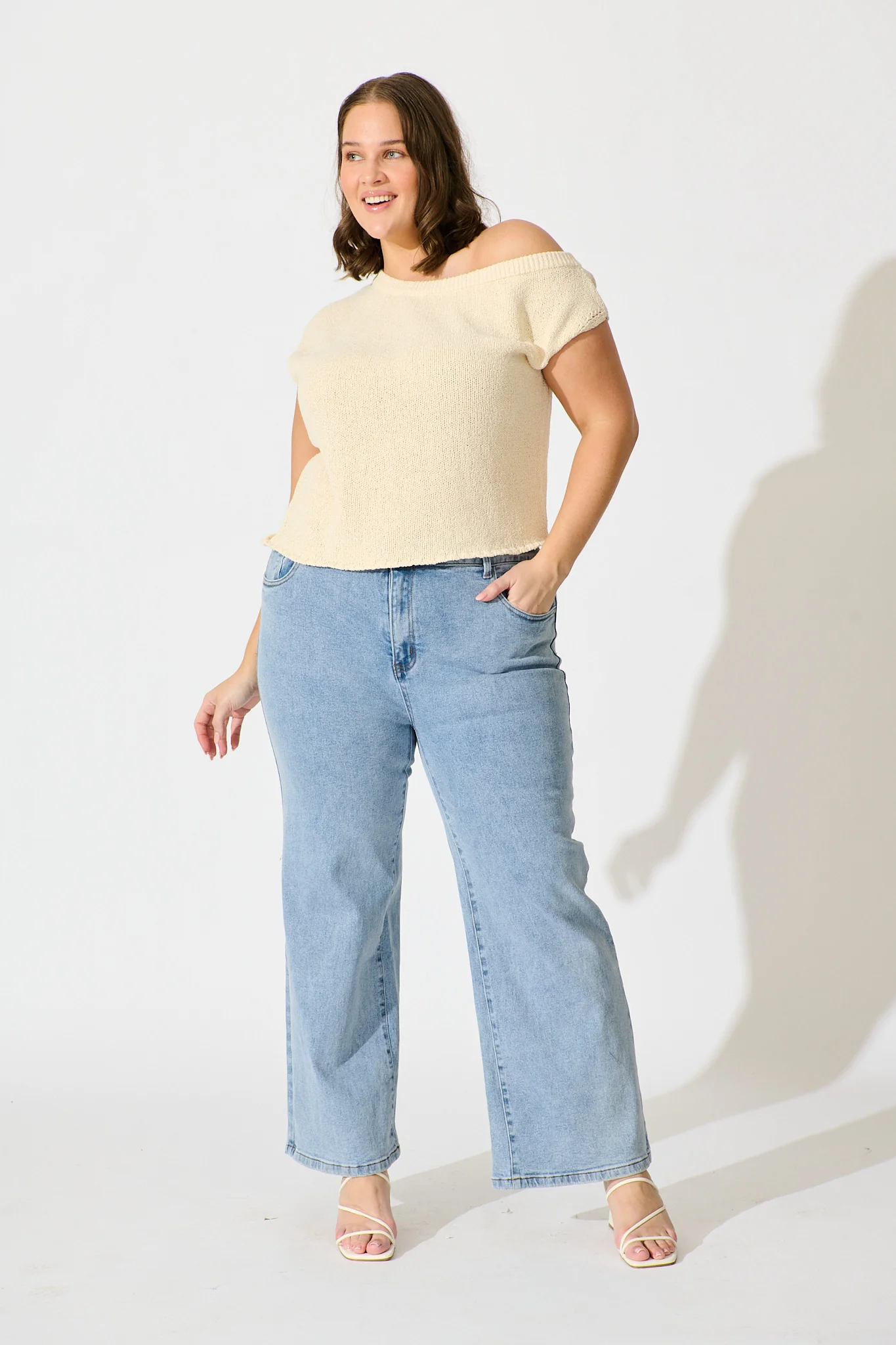 Elsie Knit Top in Cream Cotton Blend - Image 11