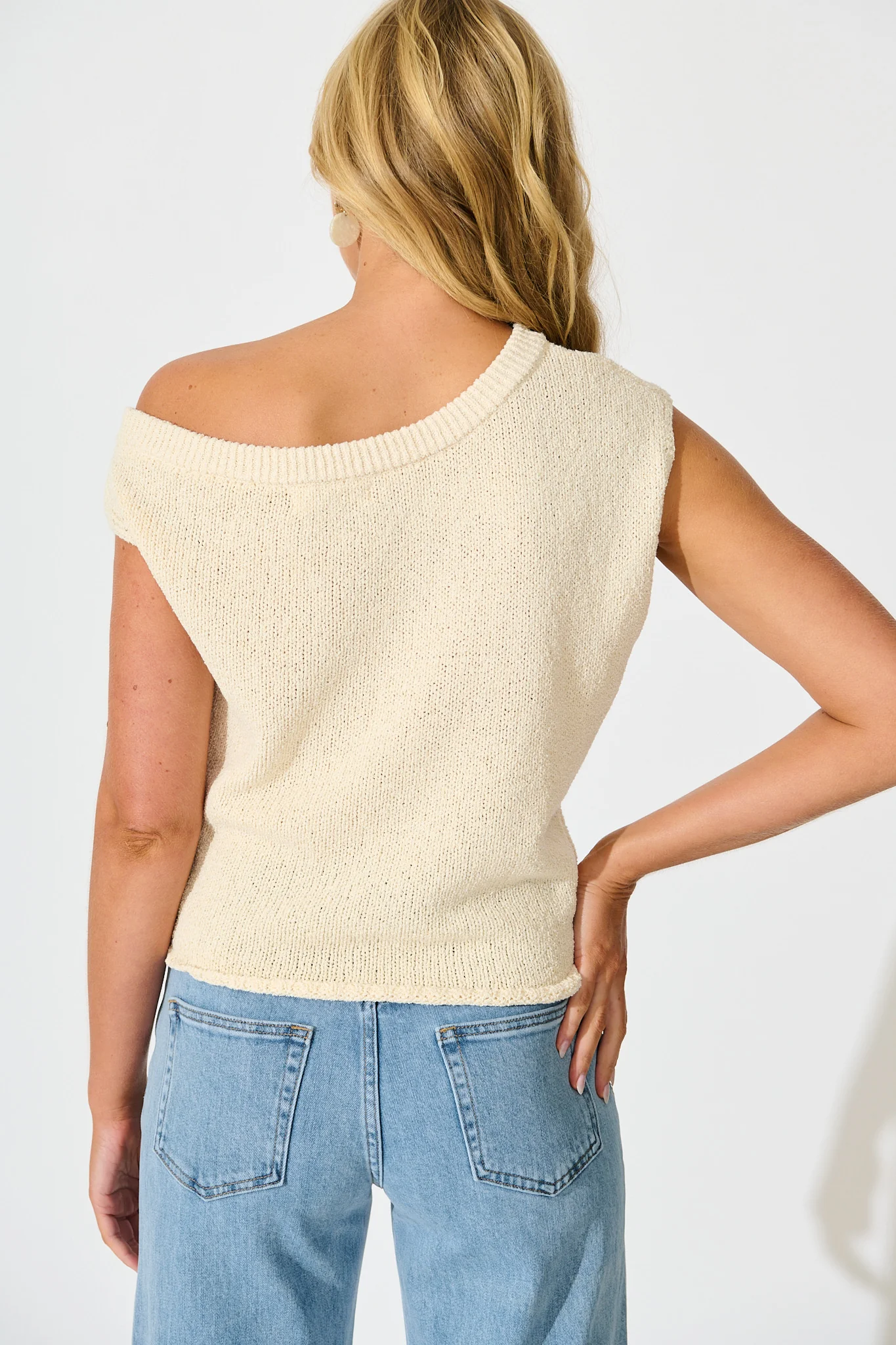 Elsie Knit Top in Cream Cotton Blend - Image 6