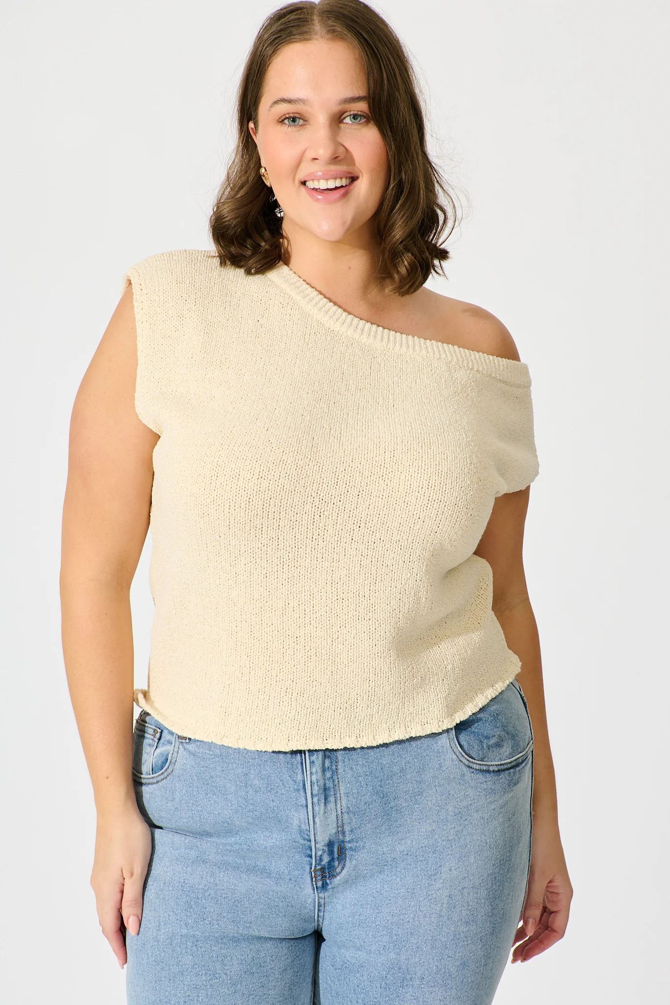 Elsie Knit Top in Cream Cotton Blend - Image 7