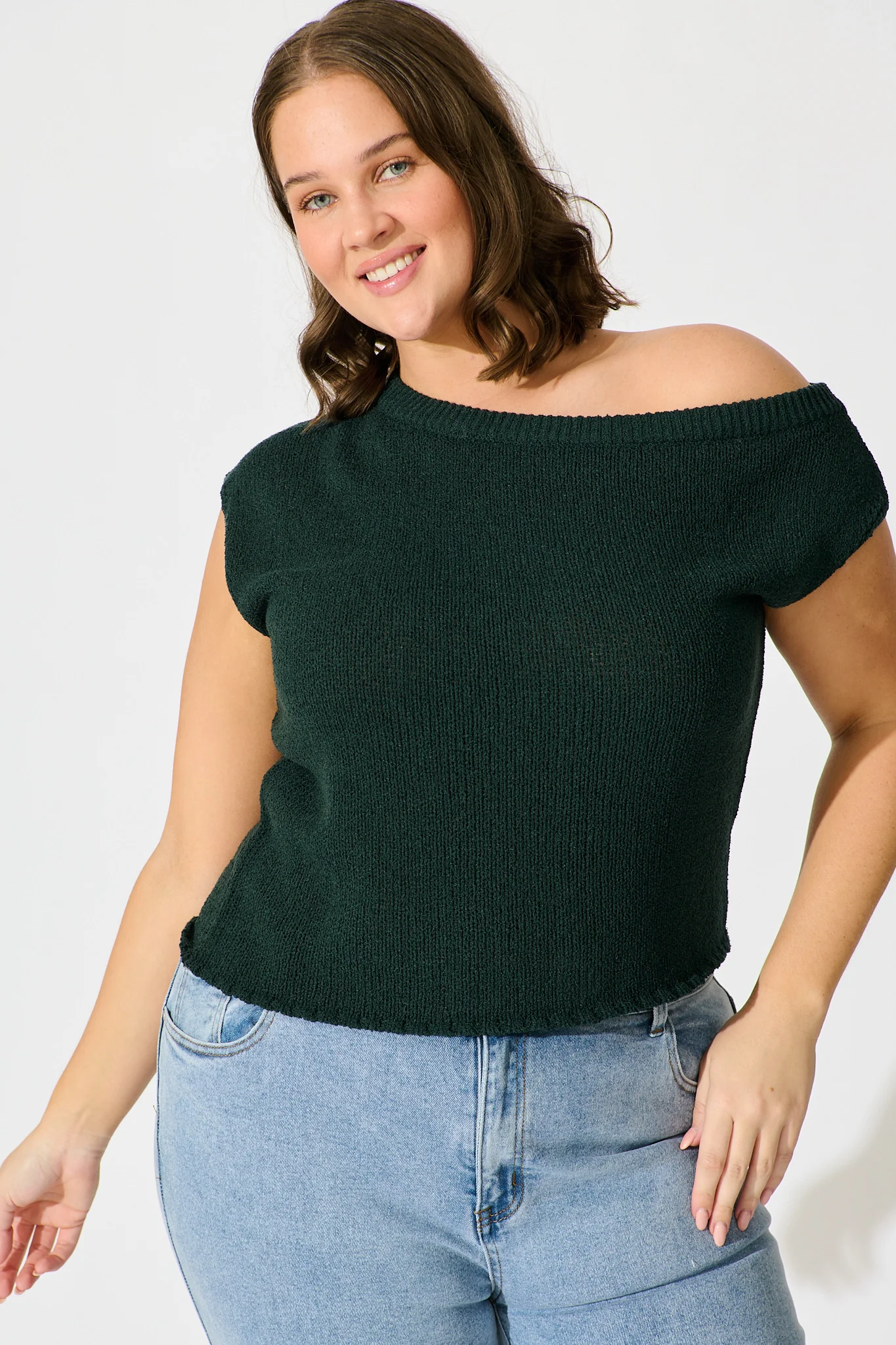 Elsie Knit Top in Emerald Cotton Blend - Image 7