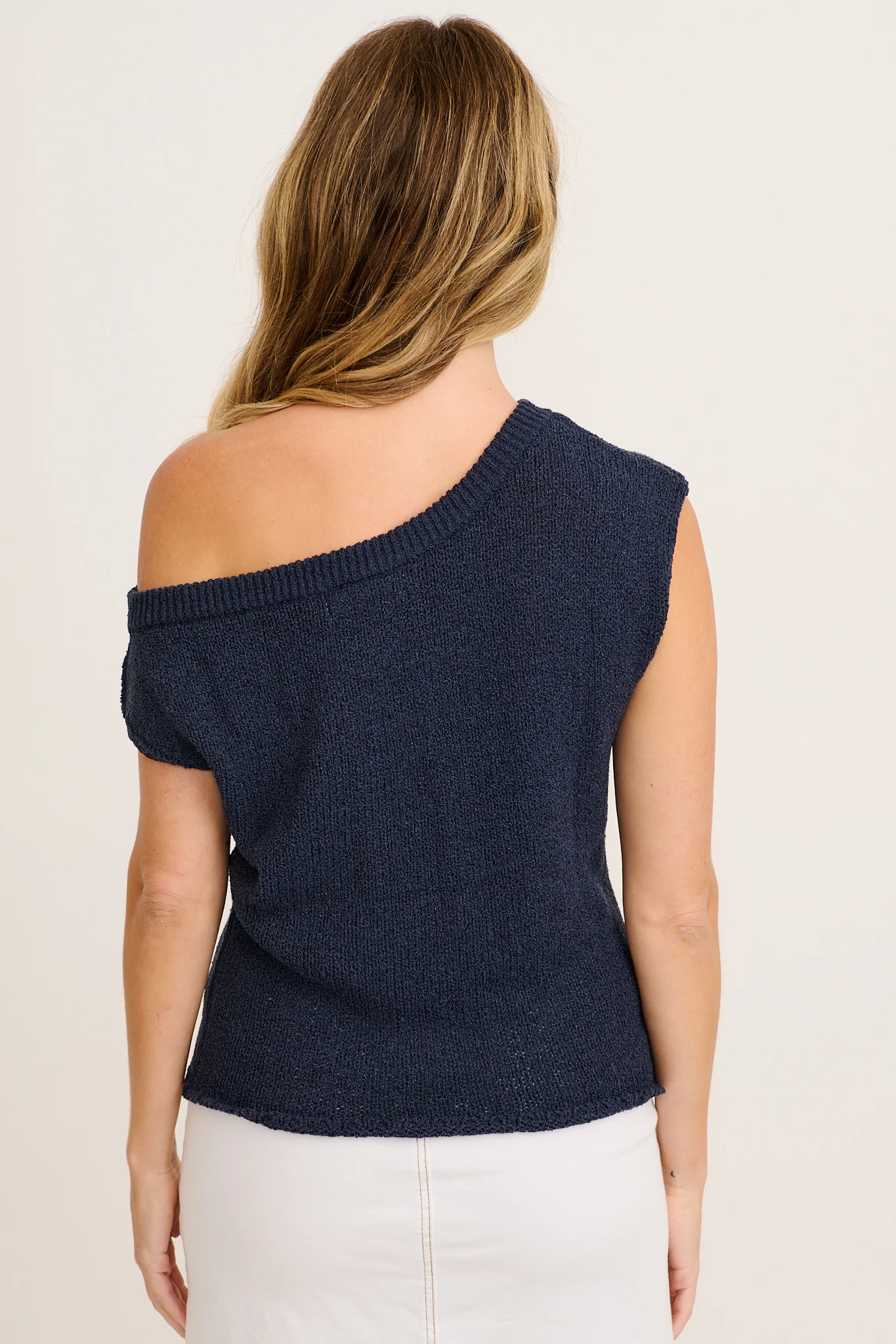Elsie Knit Top in Navy Cotton Blend - Image 3