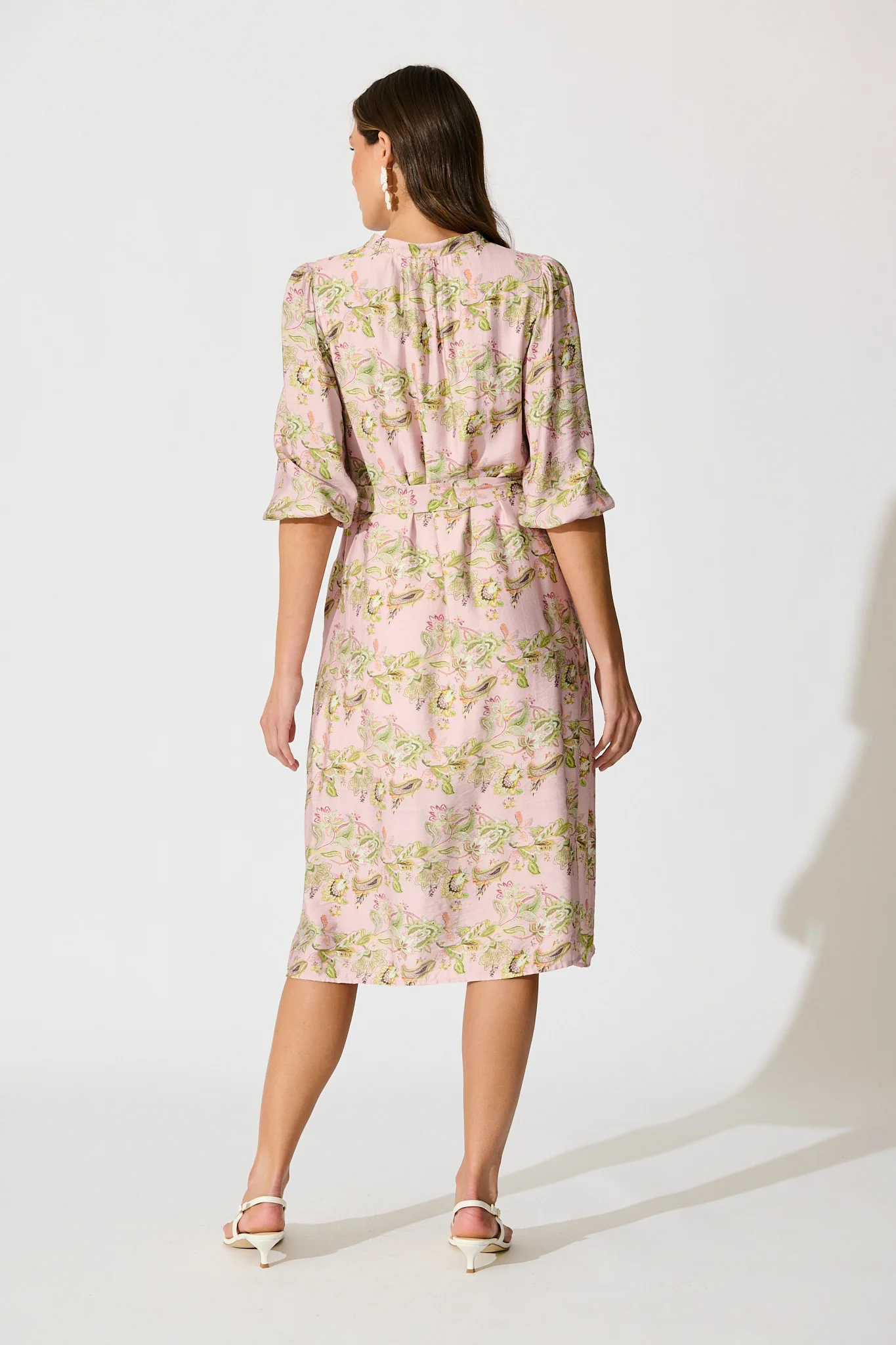 Emari Midi Dress in Blush with Green Print - Image 4