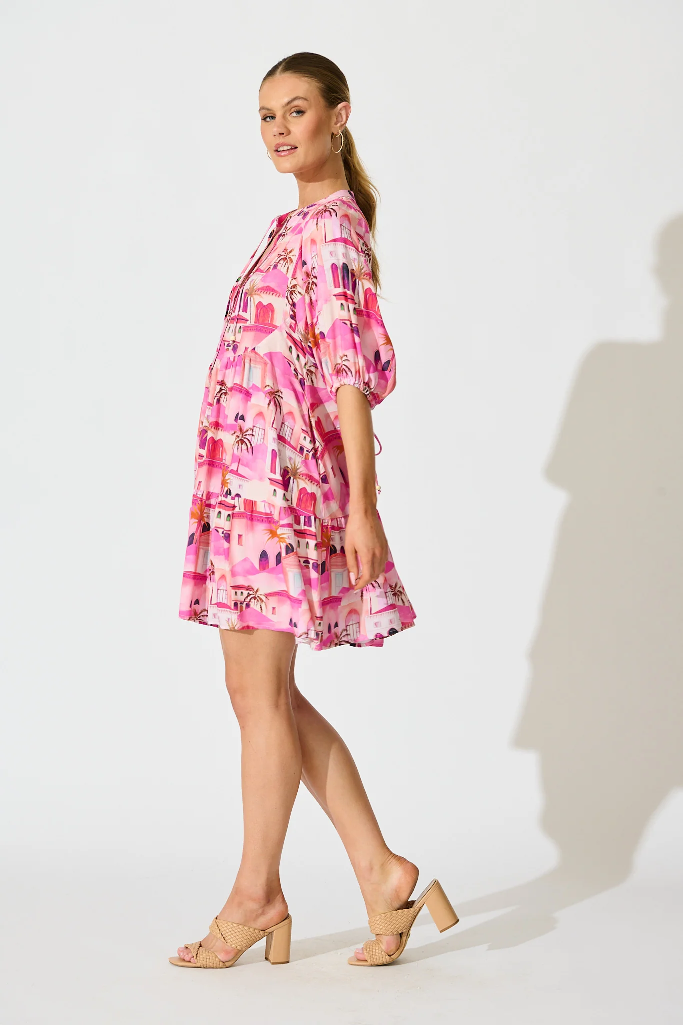 Emelyn Smock Dress in Pink Resort Print - Image 3