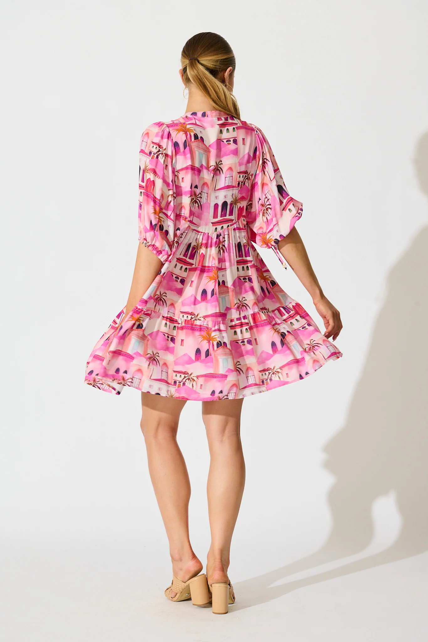 Emelyn Smock Dress in Pink Resort Print - Image 4