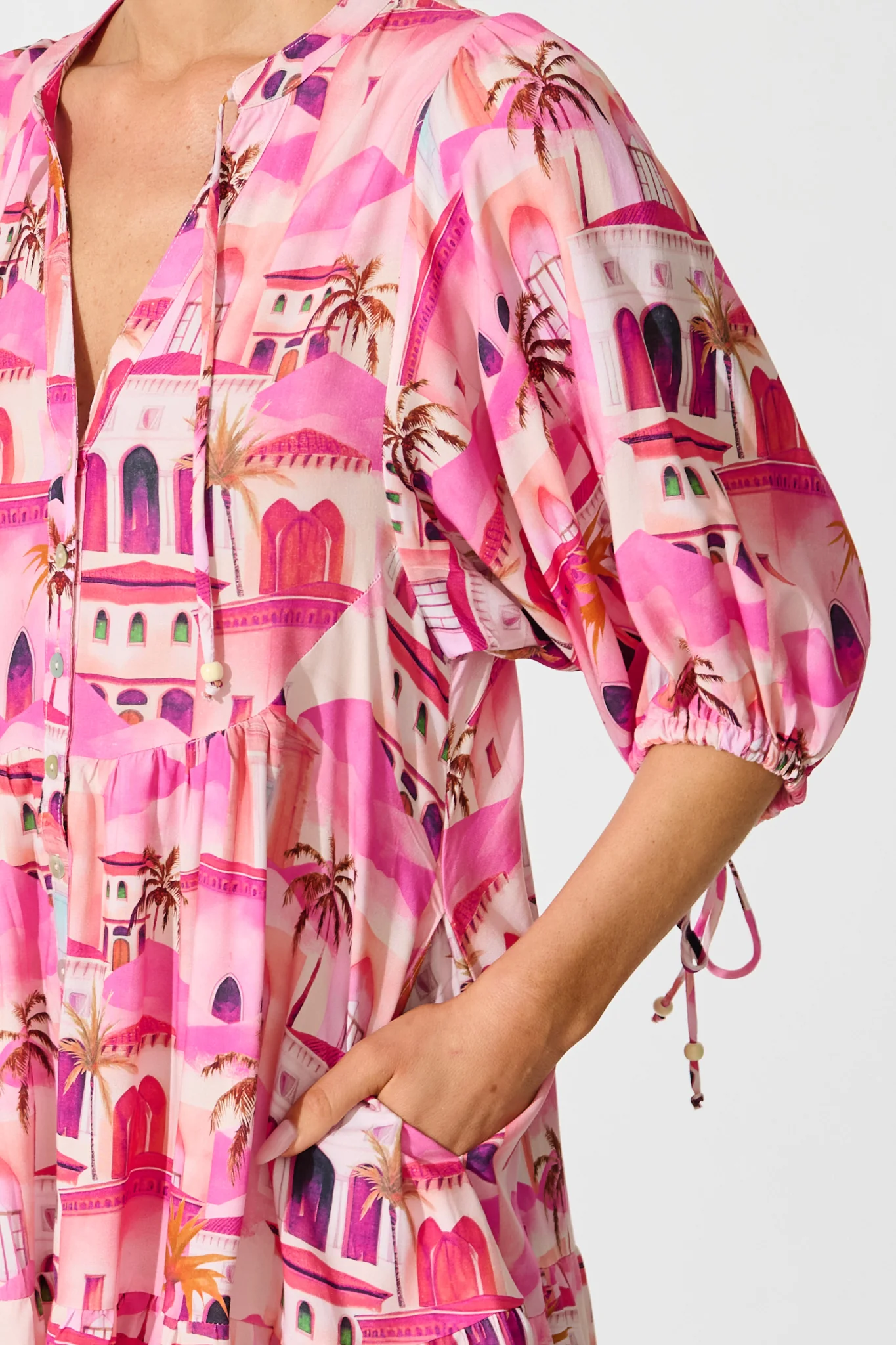 Emelyn Smock Dress in Pink Resort Print - Image 5